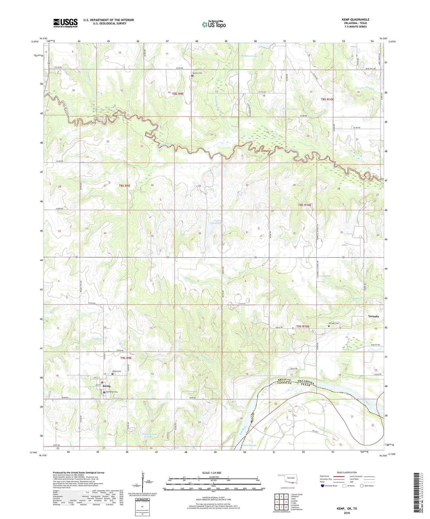 Kemp Oklahoma US Topo Map Image