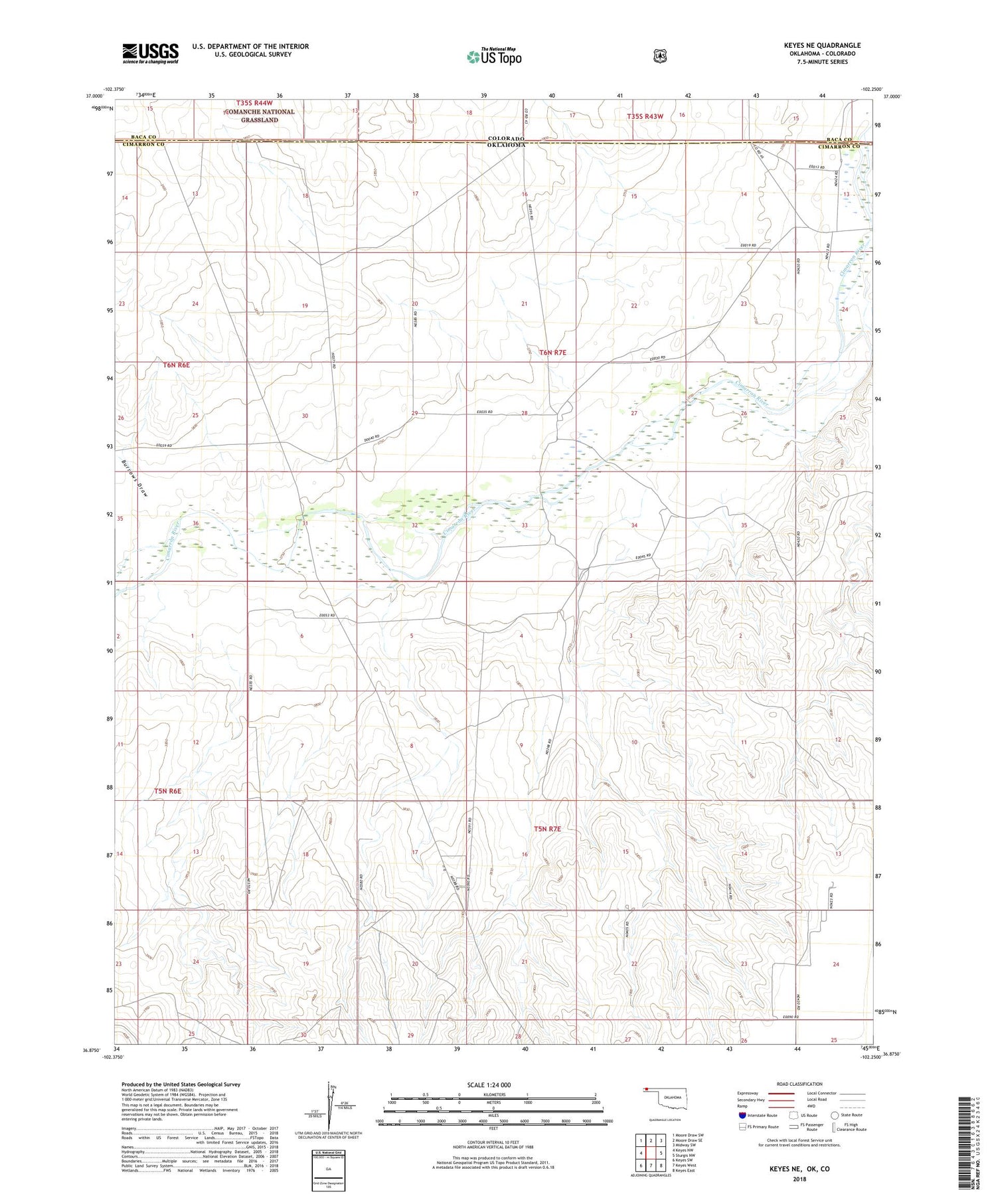 Keyes NE Oklahoma US Topo Map Image