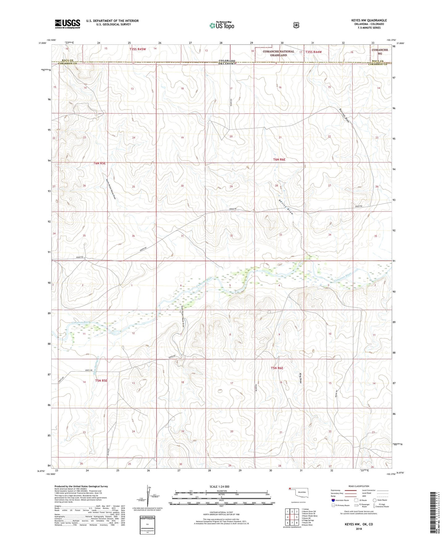 Keyes NW Oklahoma US Topo Map Image