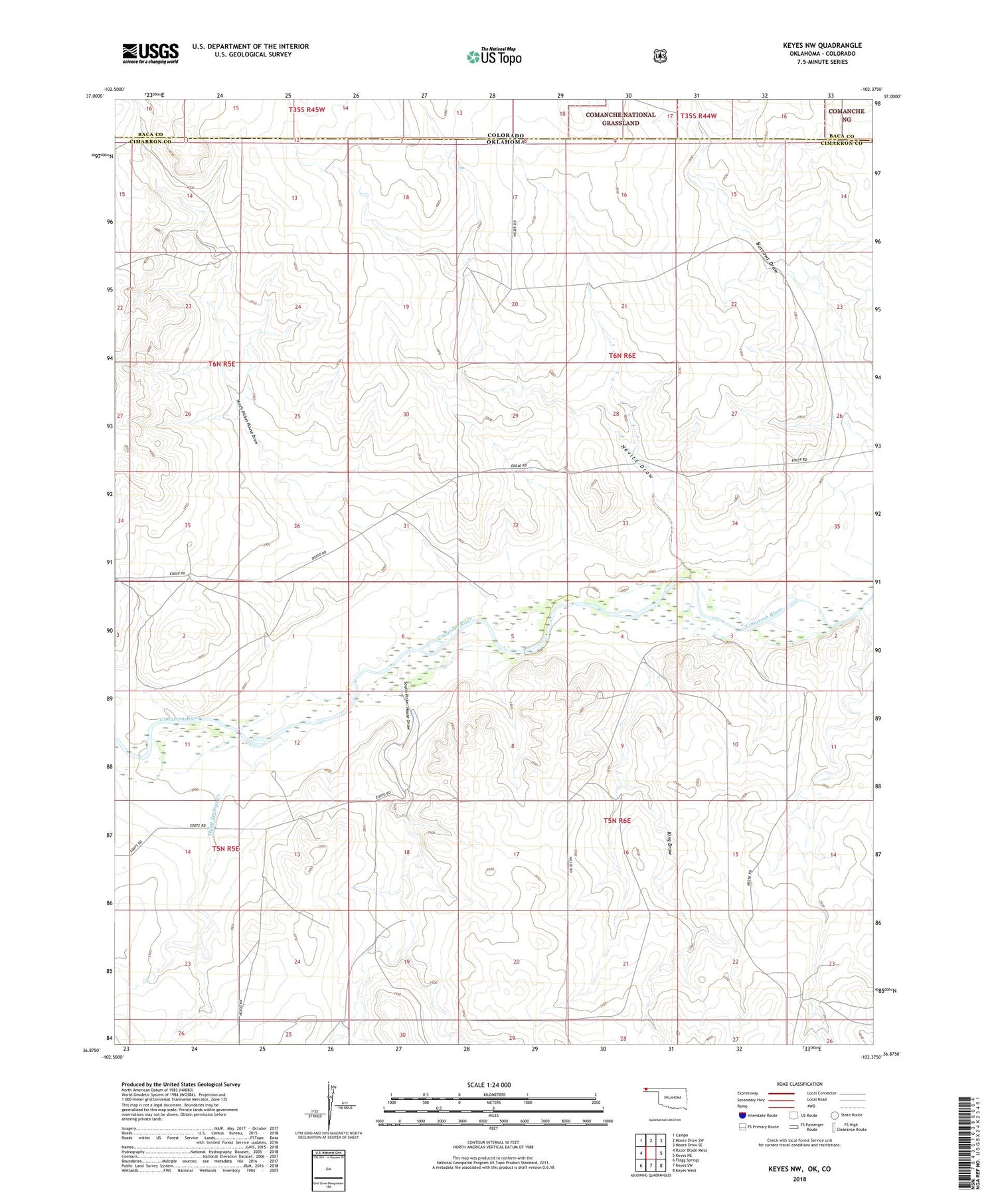 Keyes NW Oklahoma US Topo Map Image