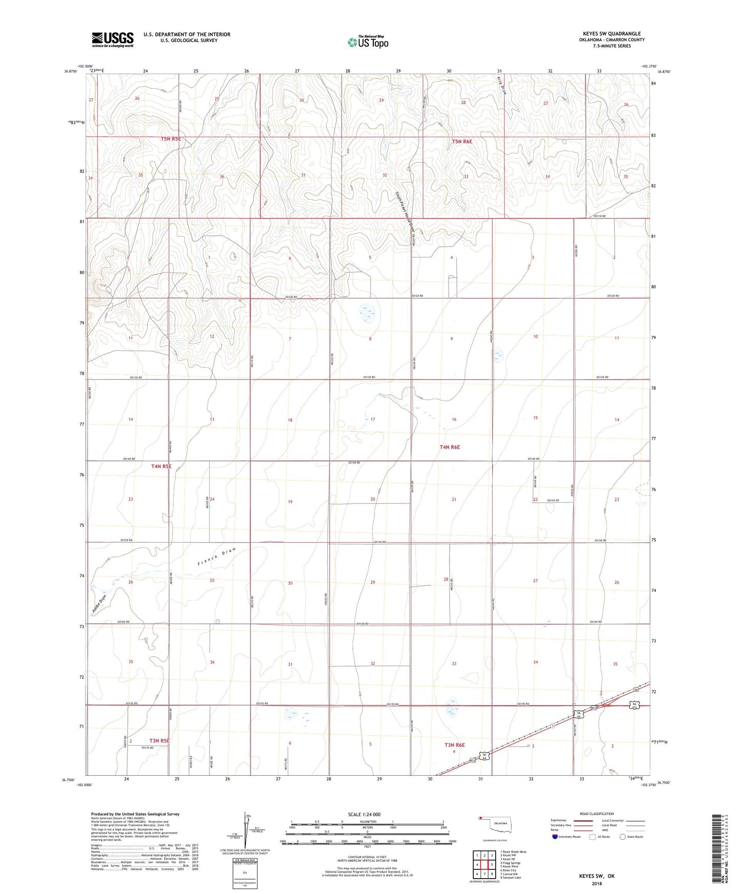Keyes SW Oklahoma US Topo Map Image