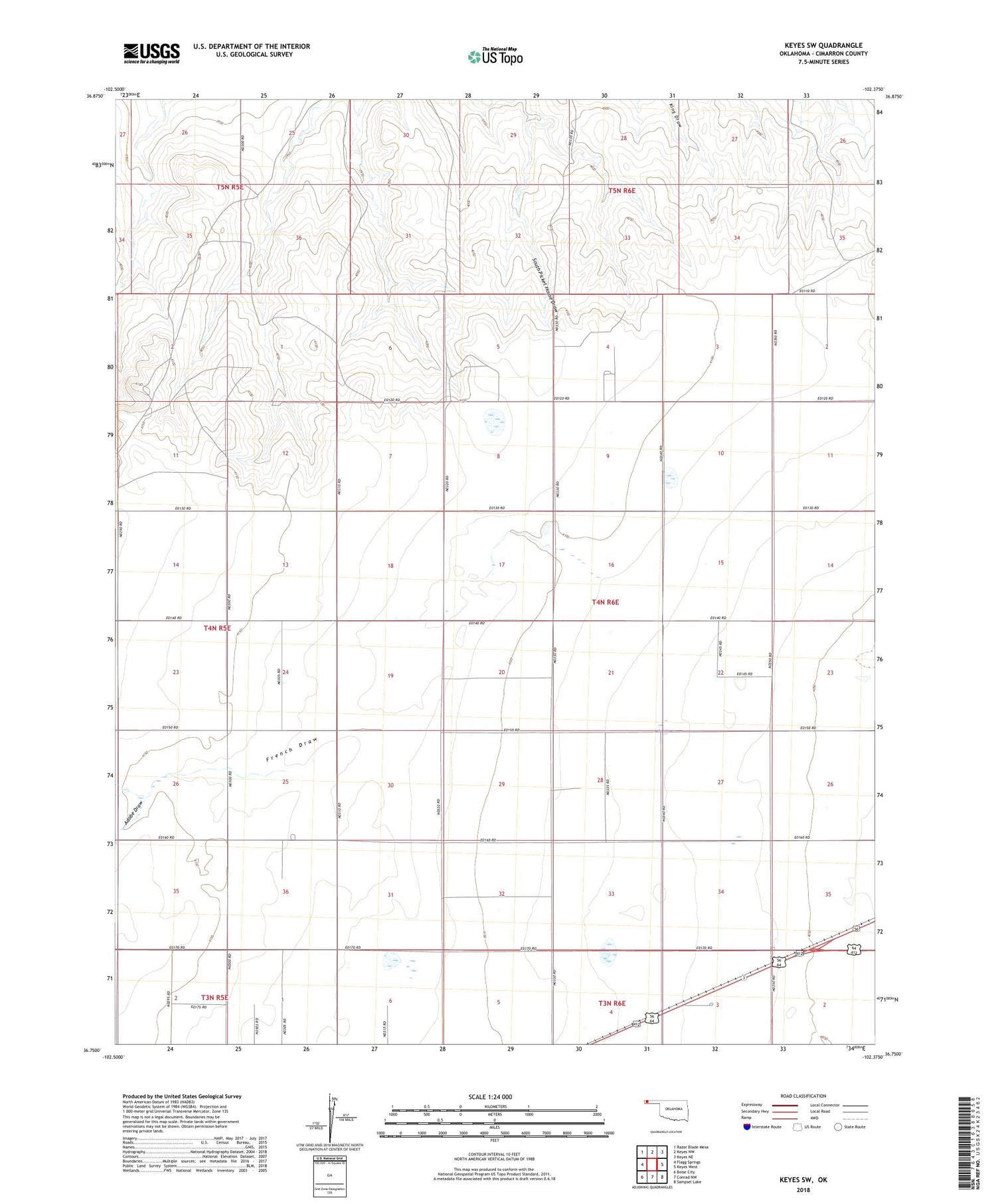 Keyes SW Oklahoma US Topo Map Image