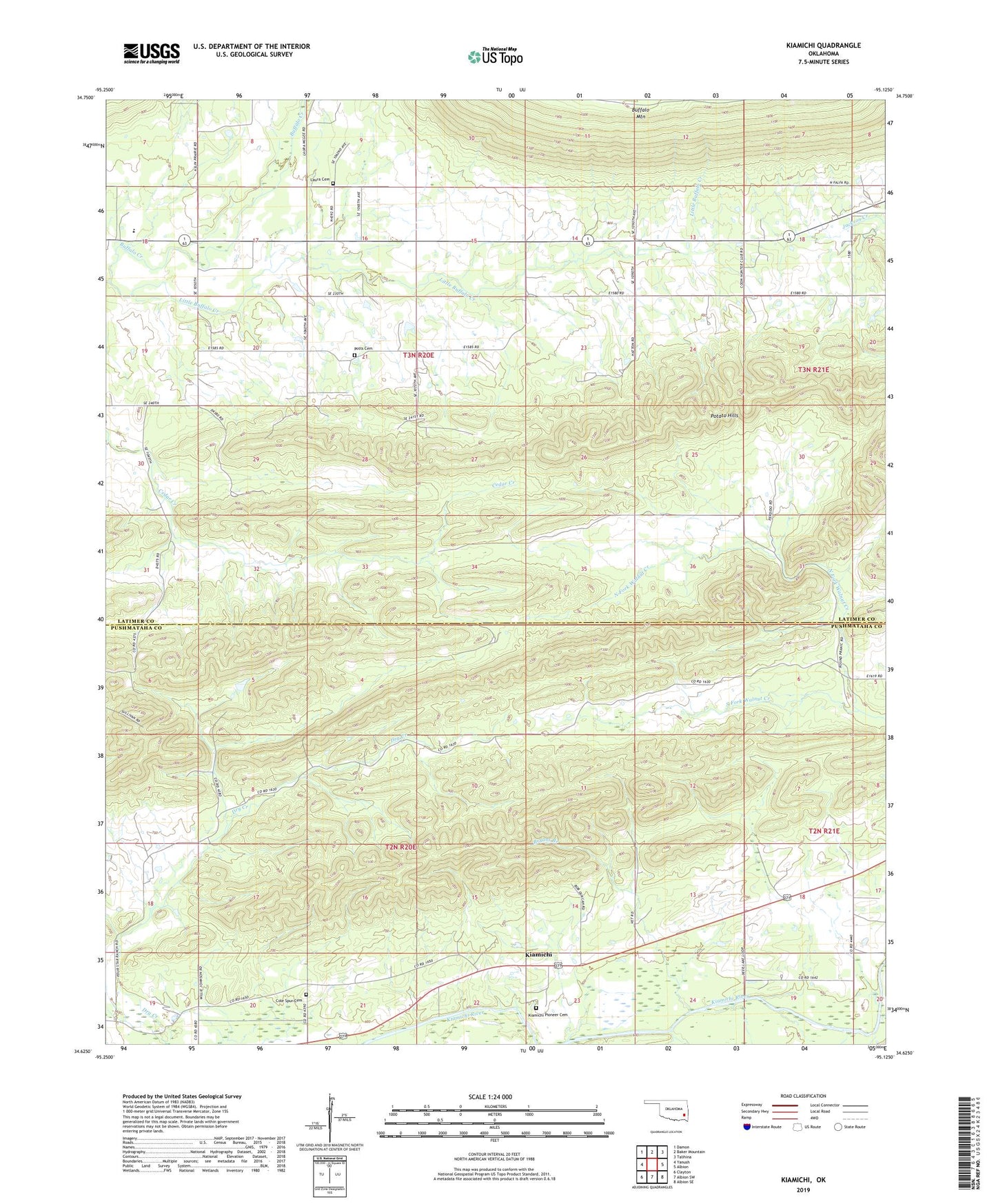 Kiamichi Oklahoma US Topo Map Image