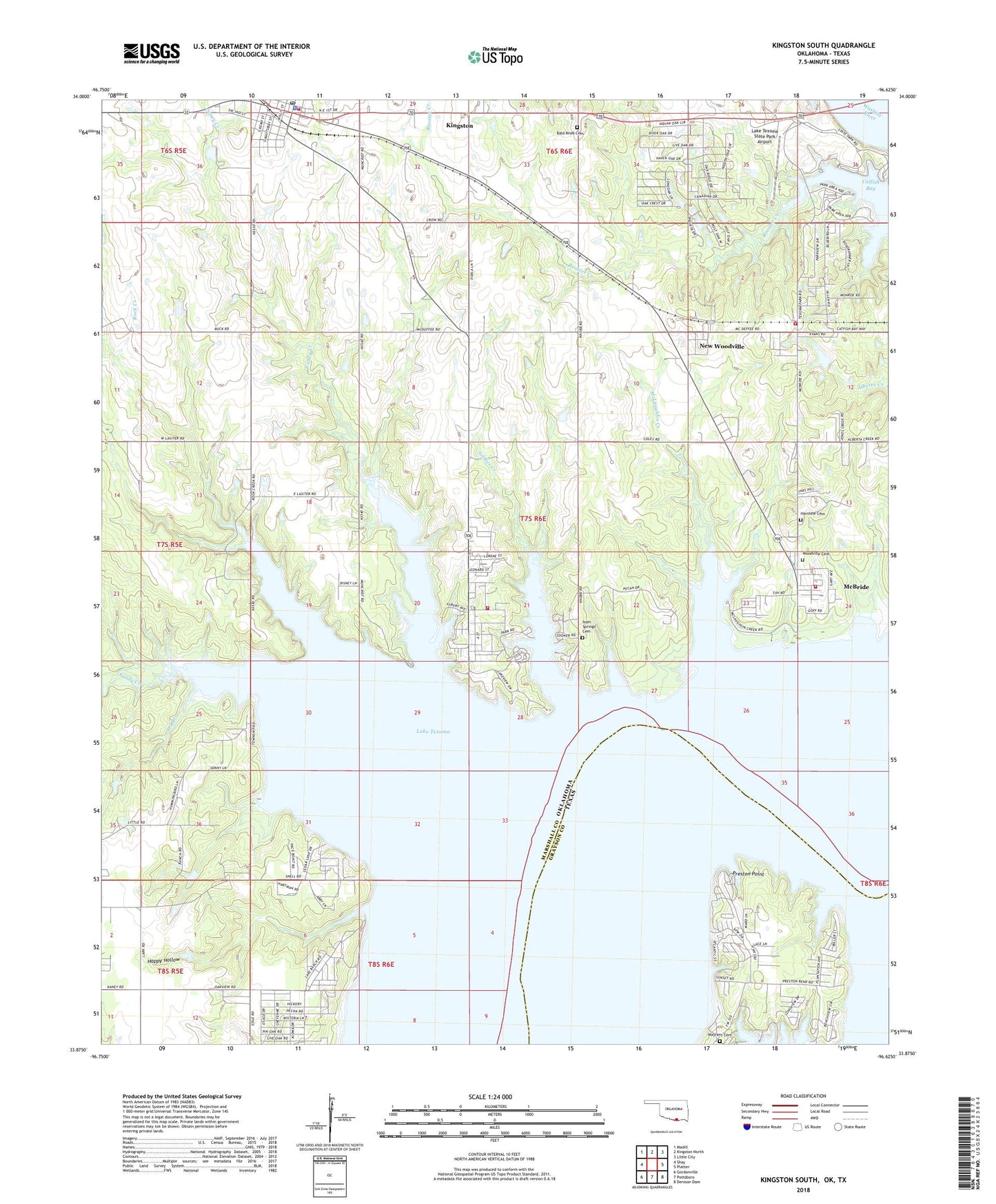 Kingston South Oklahoma US Topo Map Image