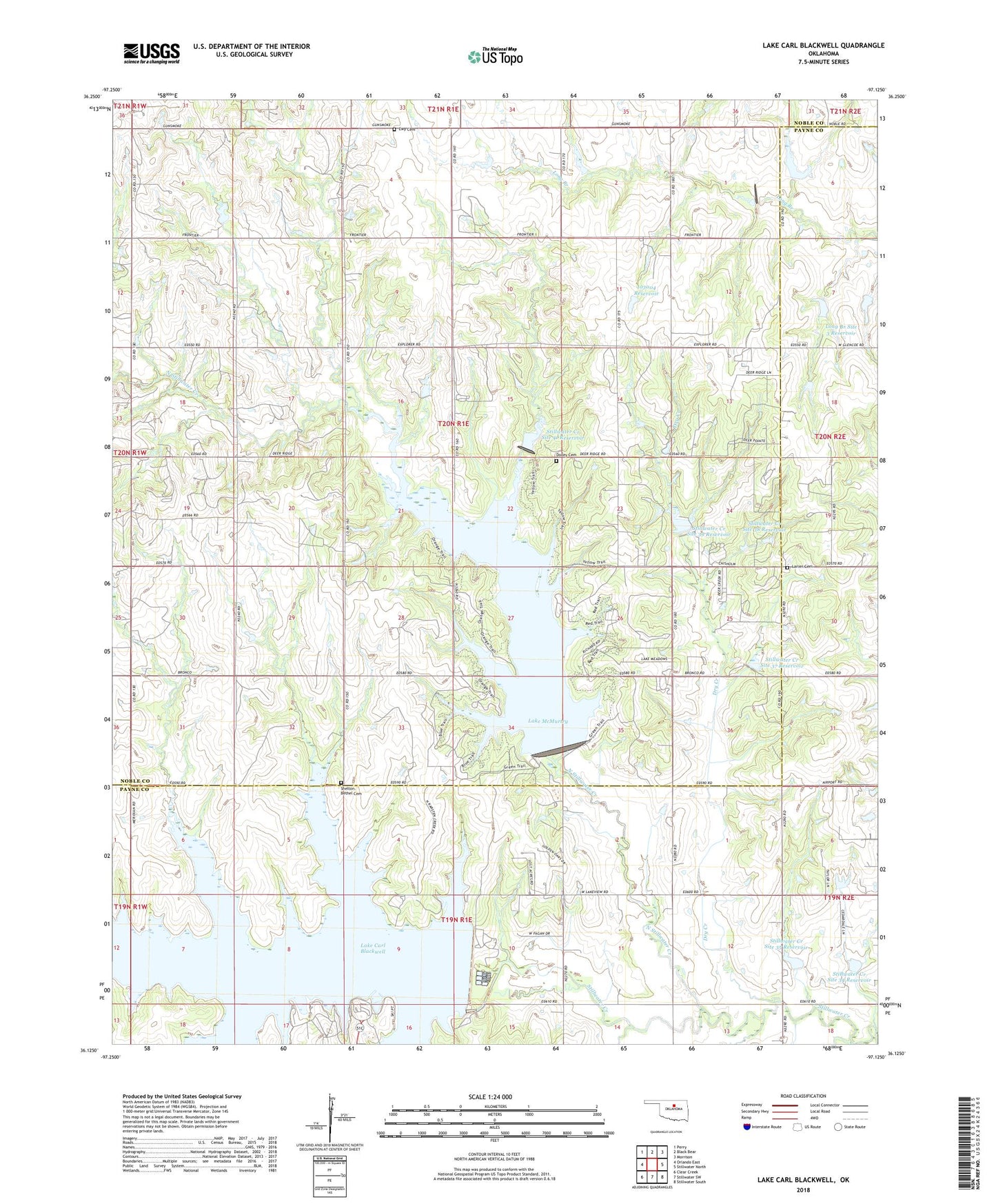 Lake Carl Blackwell Oklahoma US Topo Map Image