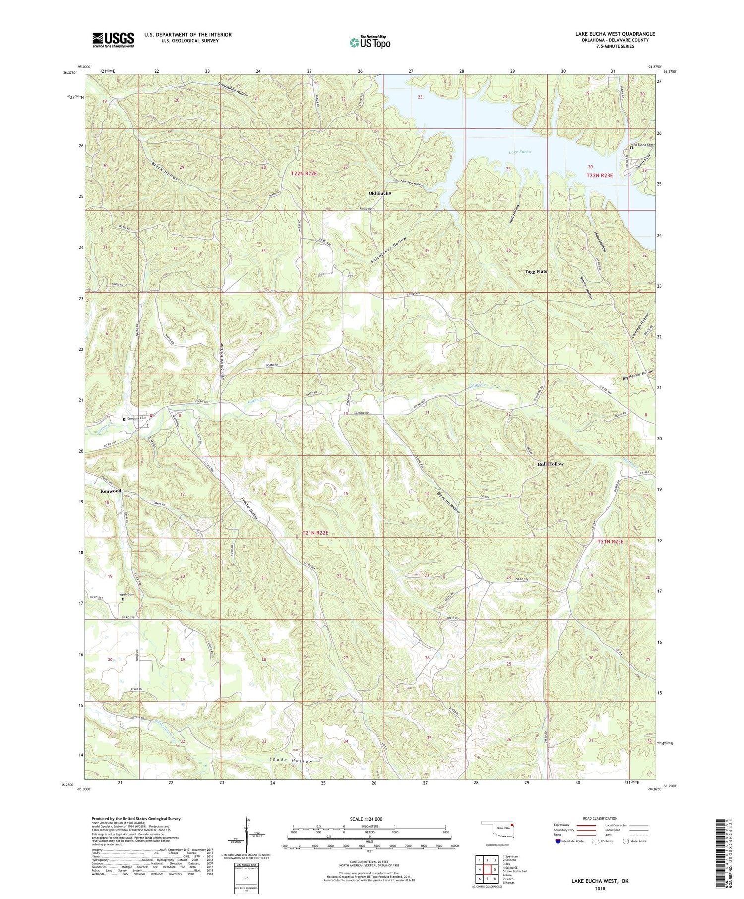 Lake Eucha West Oklahoma US Topo Map Image