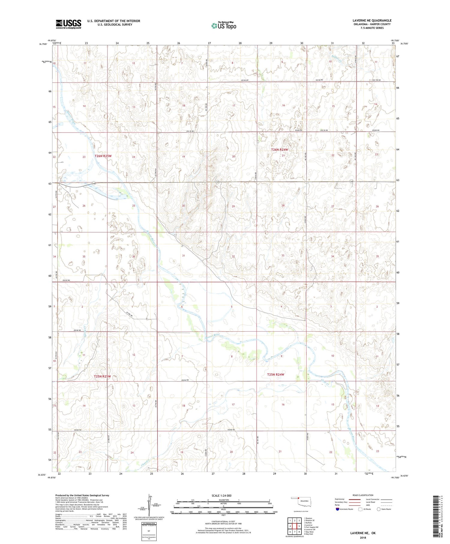 Laverne NE Oklahoma US Topo Map Image
