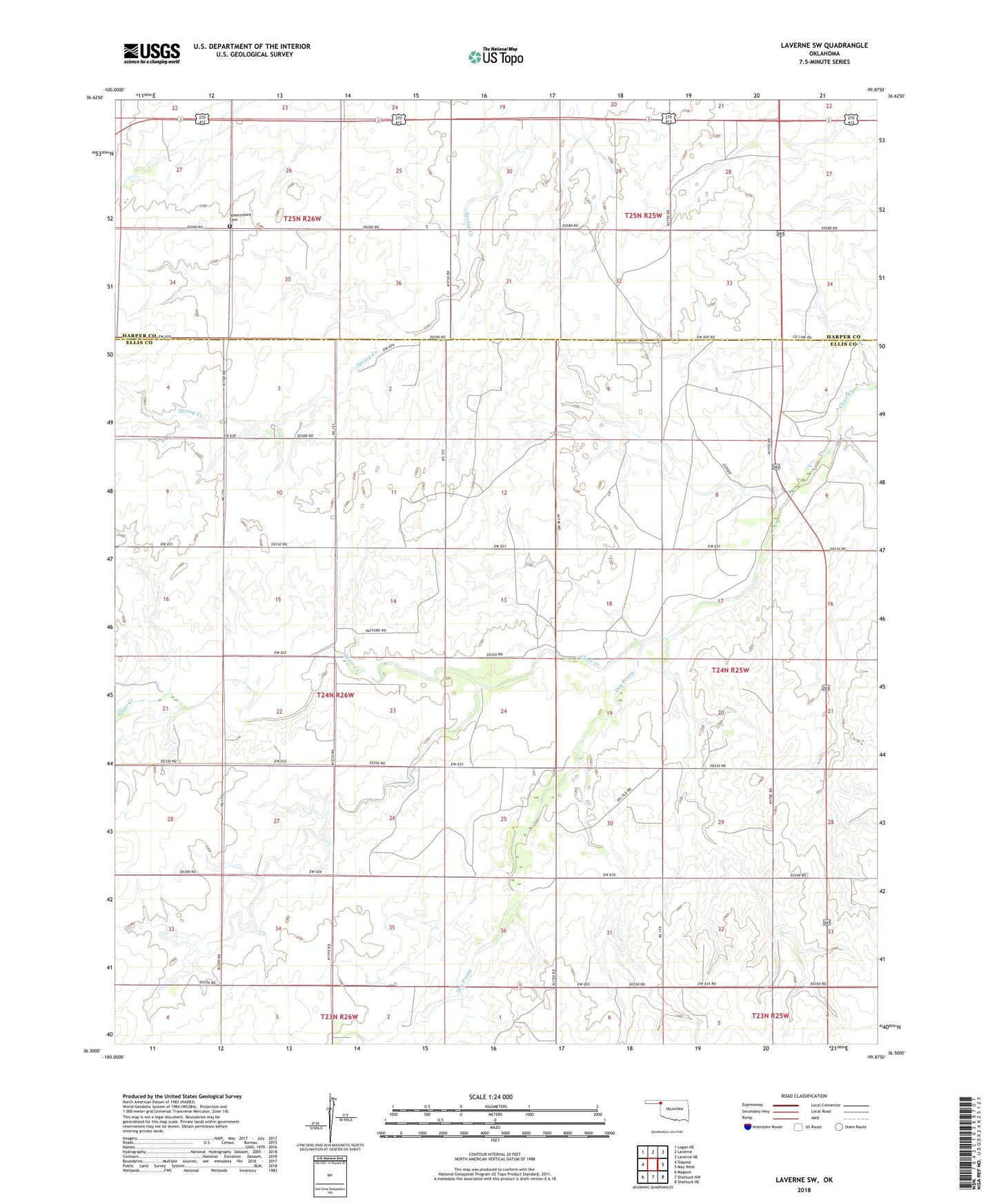 Laverne SW Oklahoma US Topo Map Image