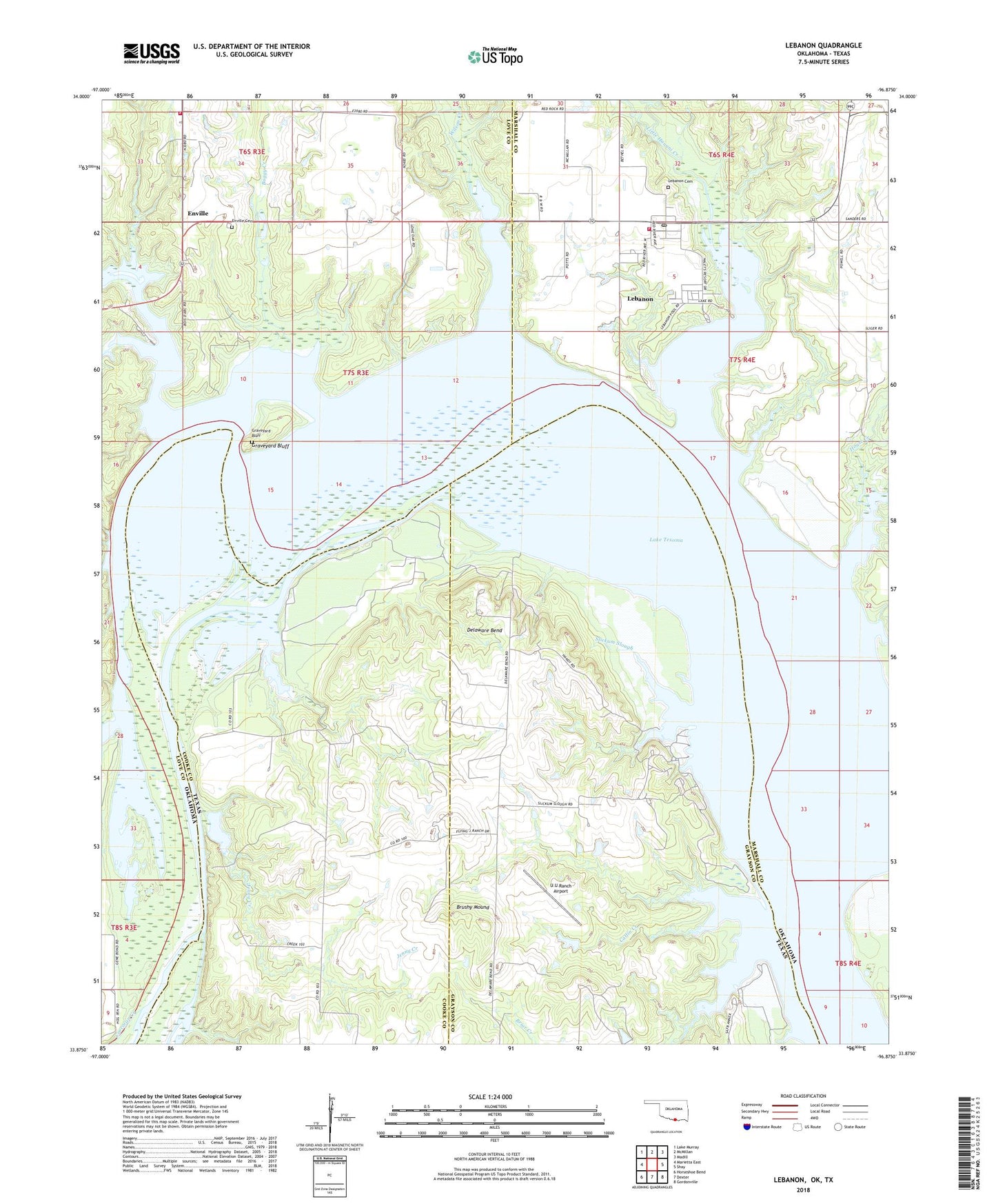 Lebanon Oklahoma US Topo Map Image
