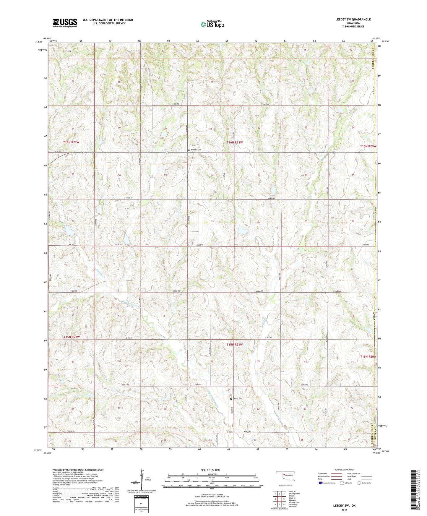 Leedey SW Oklahoma US Topo Map Image