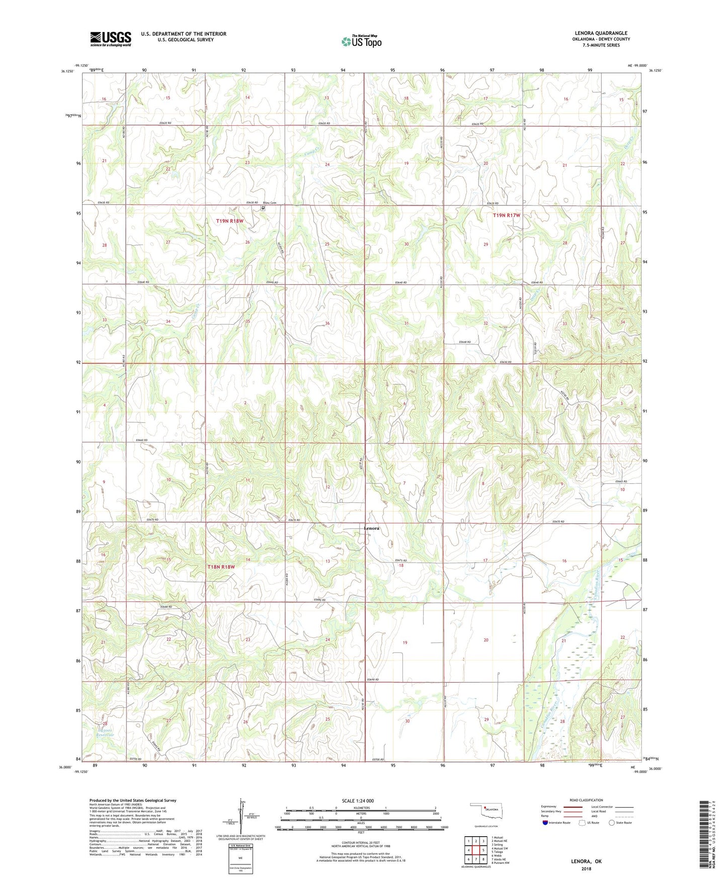 Lenora Oklahoma US Topo Map Image