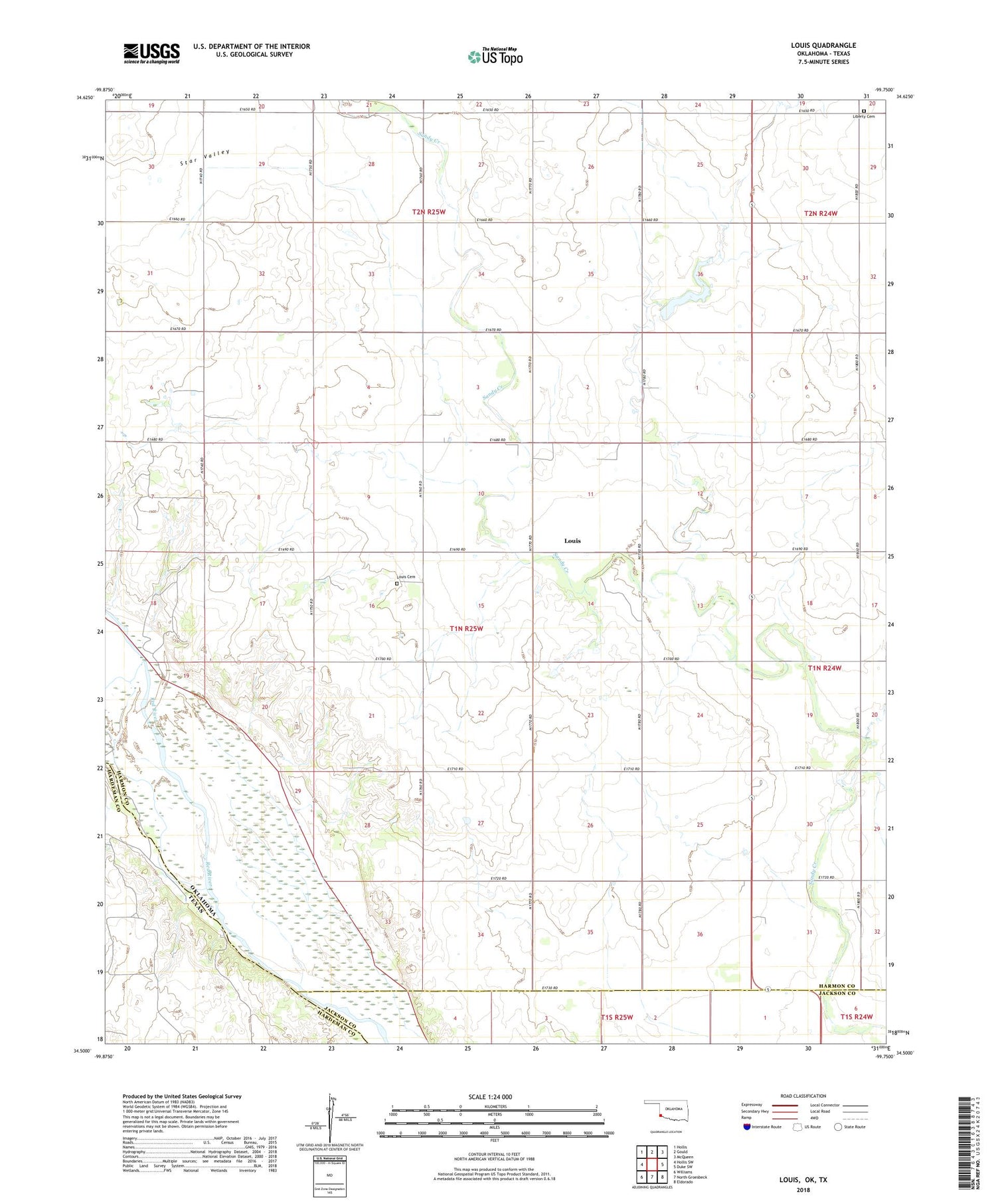 Louis Oklahoma US Topo Map Image