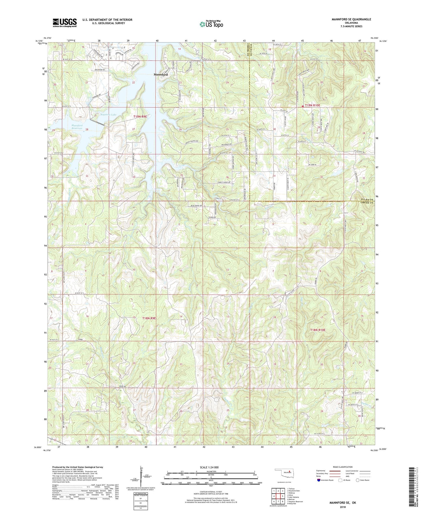 Mannford SE Oklahoma US Topo Map Image