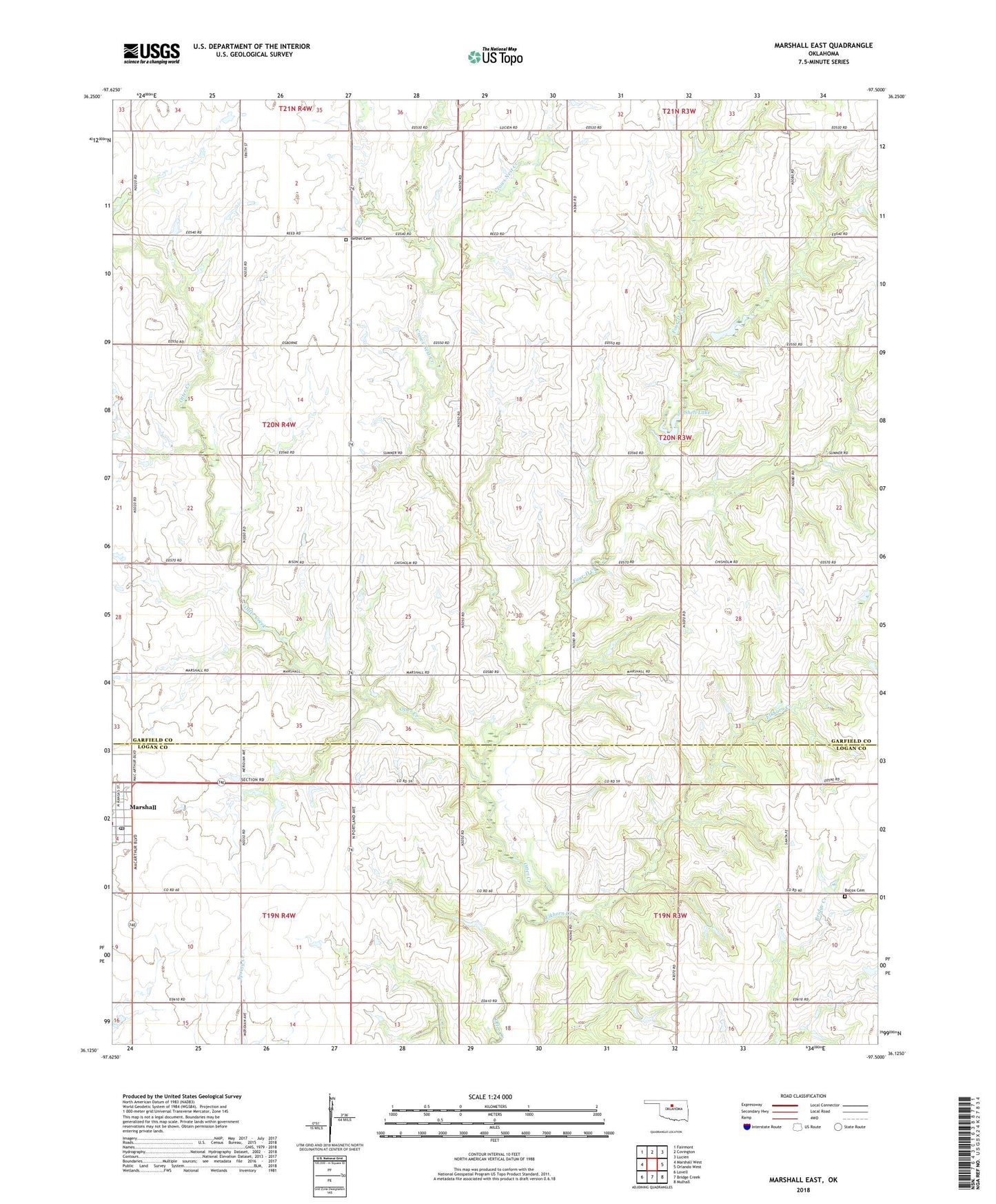 Marshall East Oklahoma US Topo Map Image