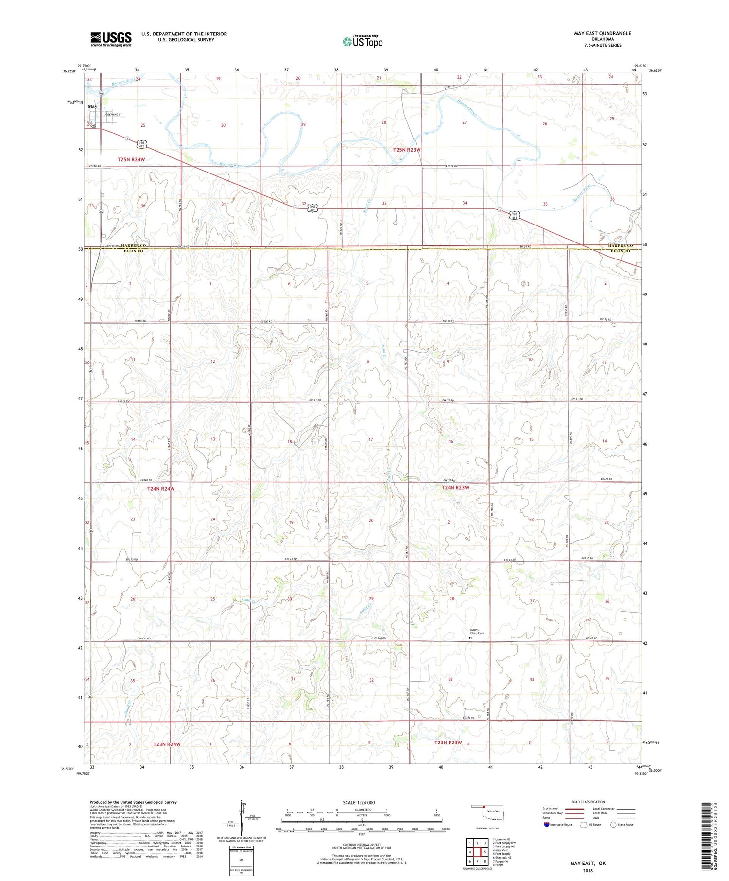 May East Oklahoma US Topo Map Image