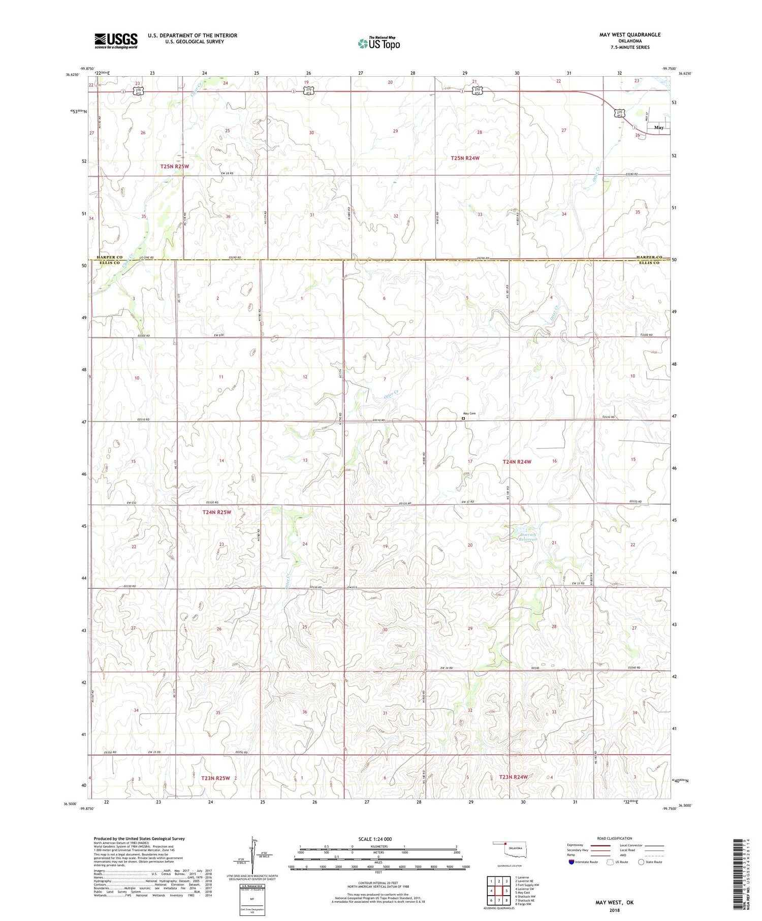 May West Oklahoma US Topo Map Image