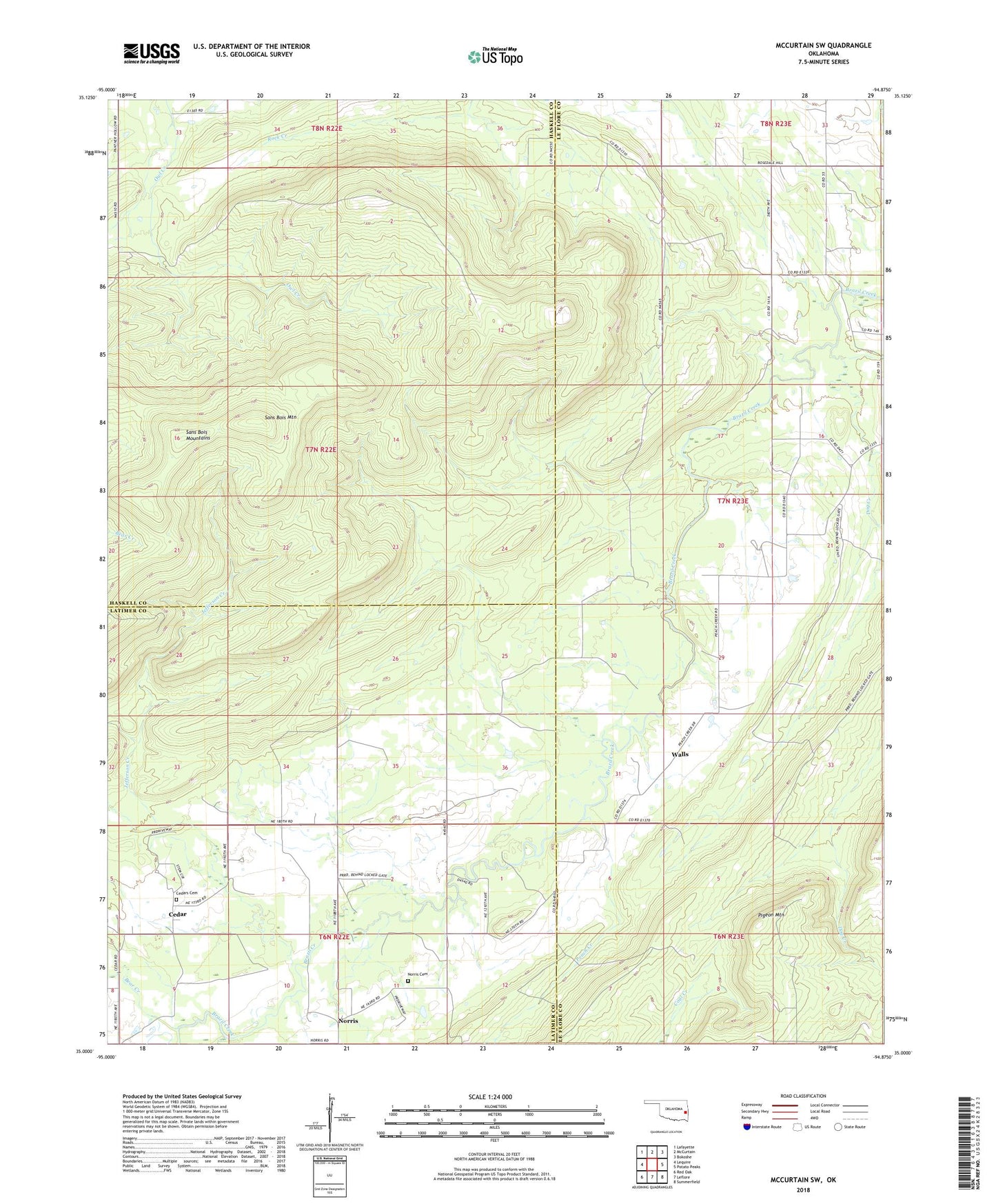 McCurtain SW Oklahoma US Topo Map Image