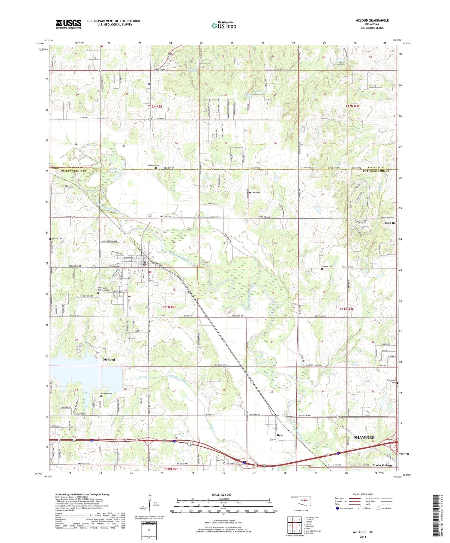 McLoud Oklahoma US Topo Map Image