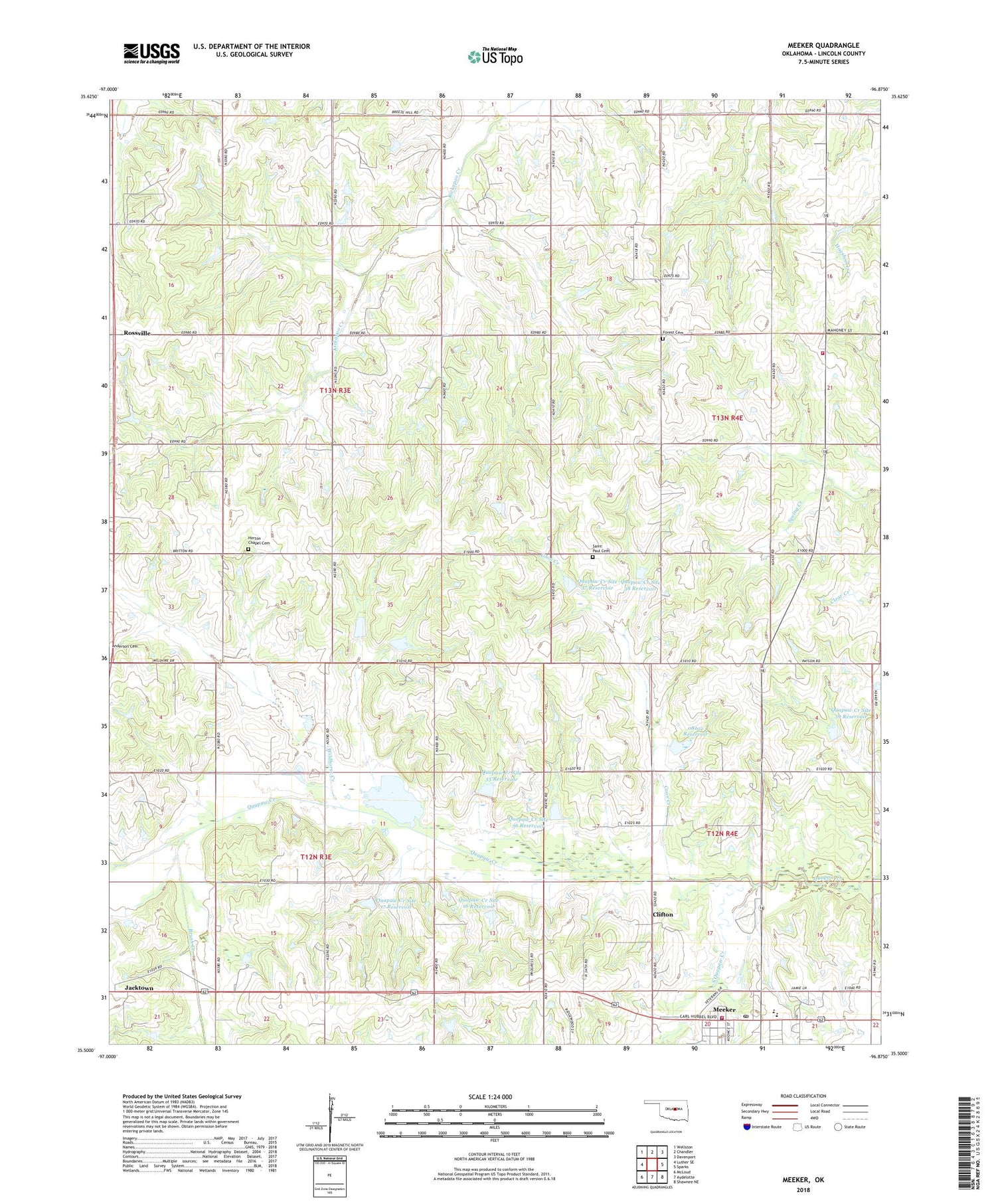 Meeker Oklahoma US Topo Map Image