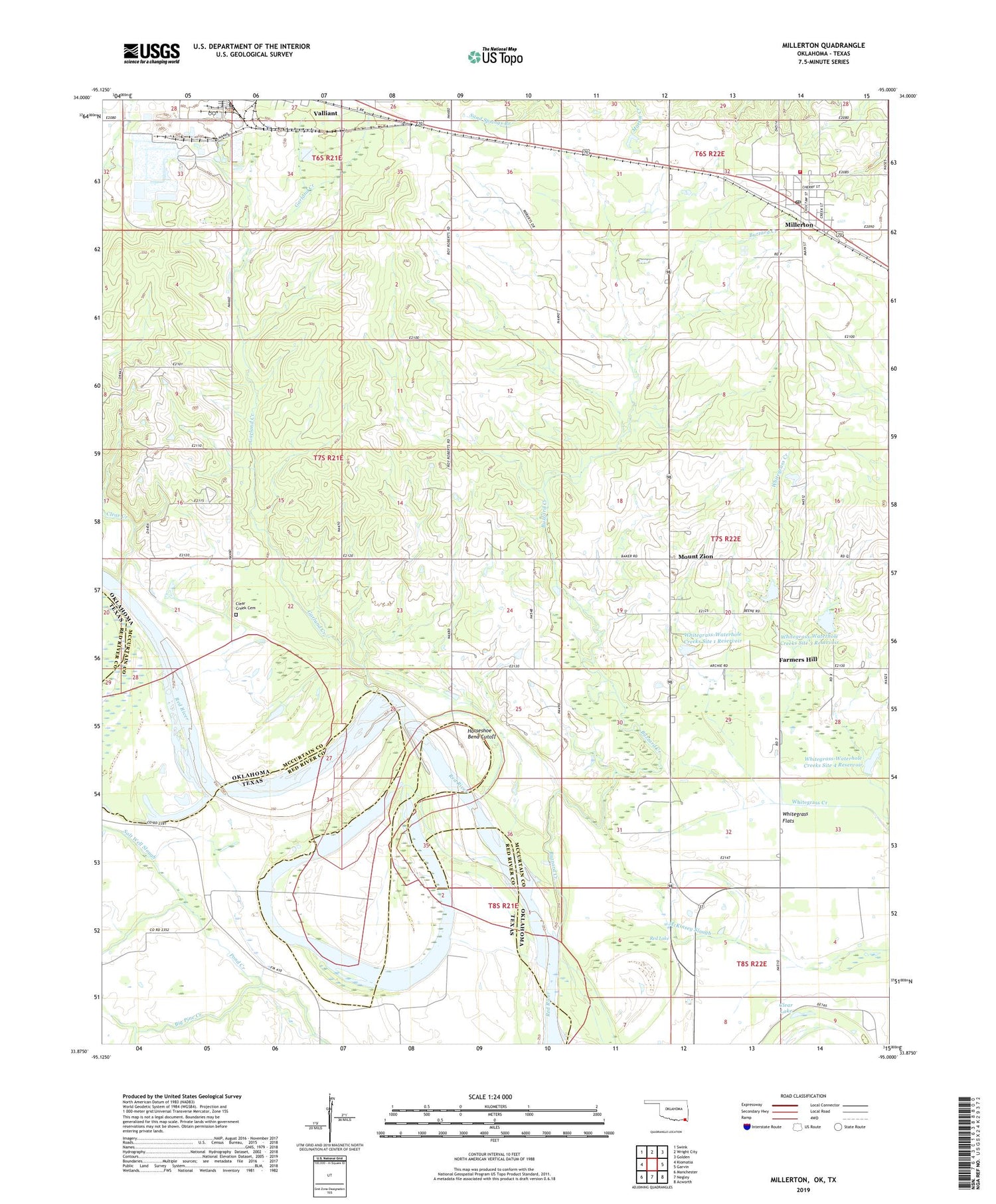Millerton Oklahoma US Topo Map Image