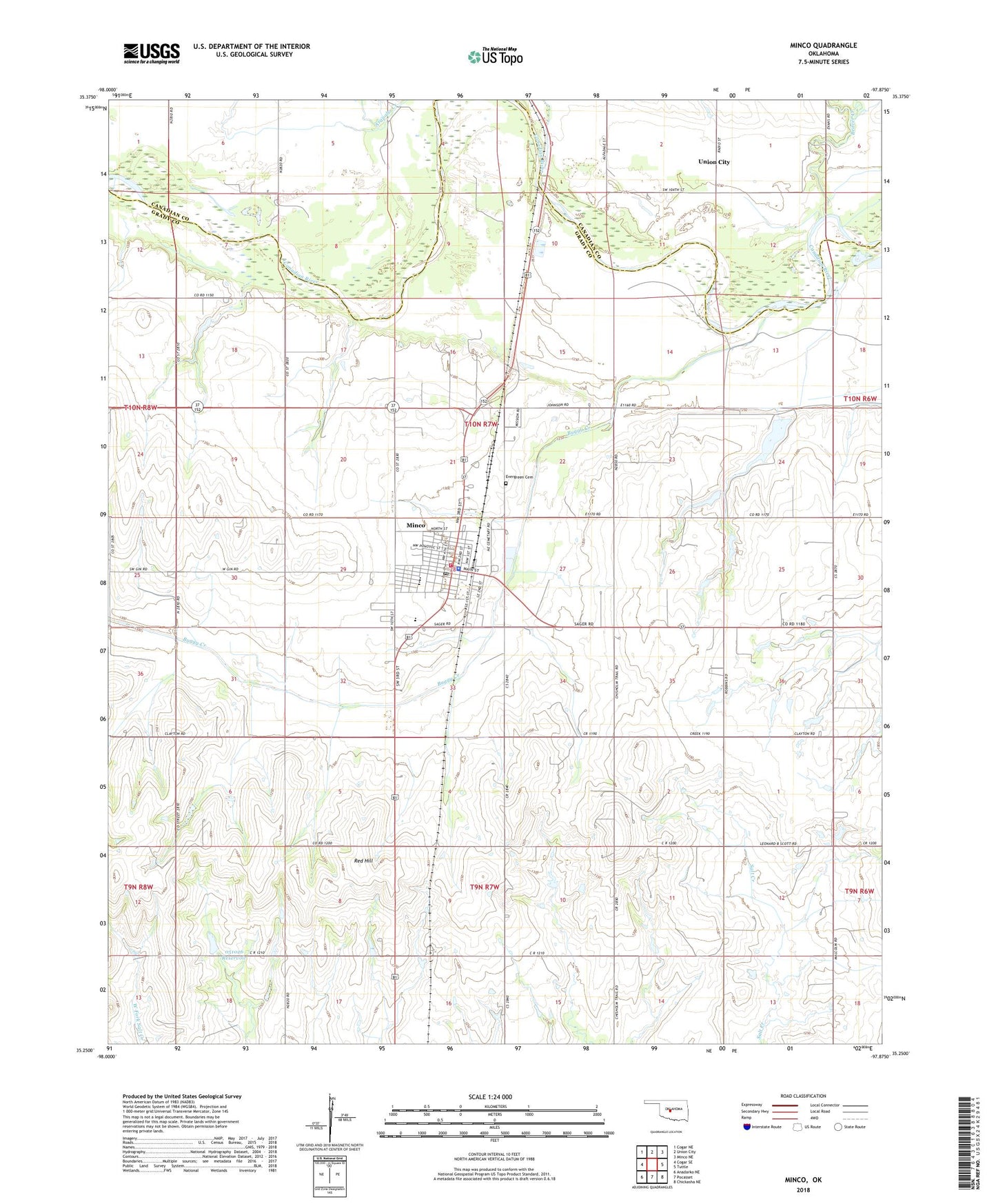 Minco Oklahoma US Topo Map Image