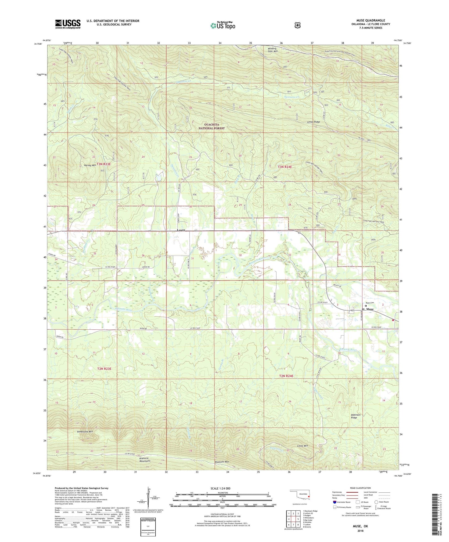 Muse Oklahoma US Topo Map Image