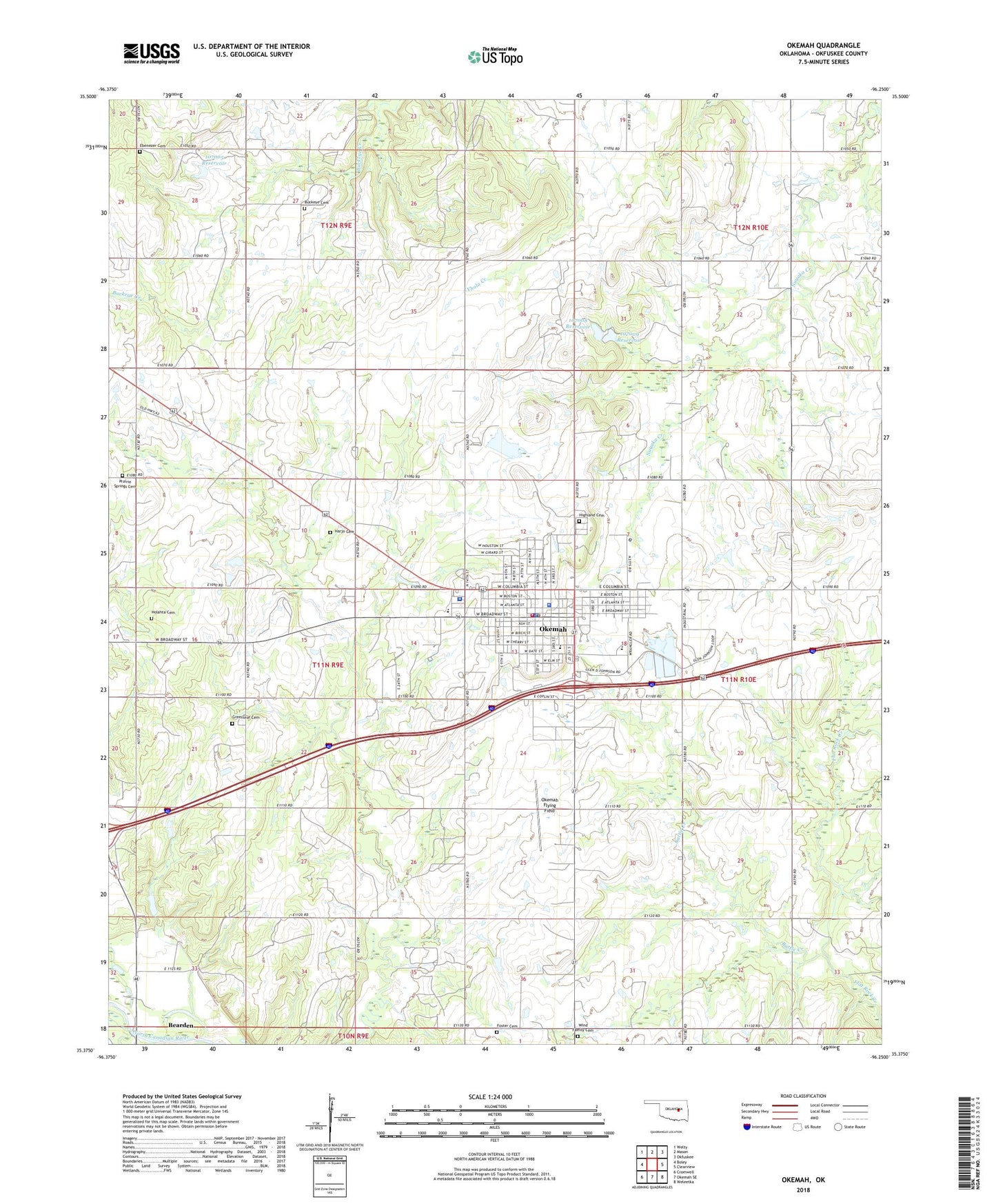 Okemah Oklahoma US Topo Map Image