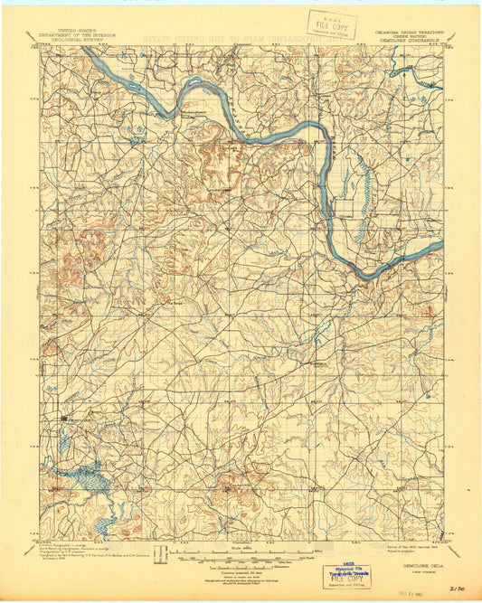 Historic 1900 Okmulgee Oklahoma 30'x30' Topo Map Image