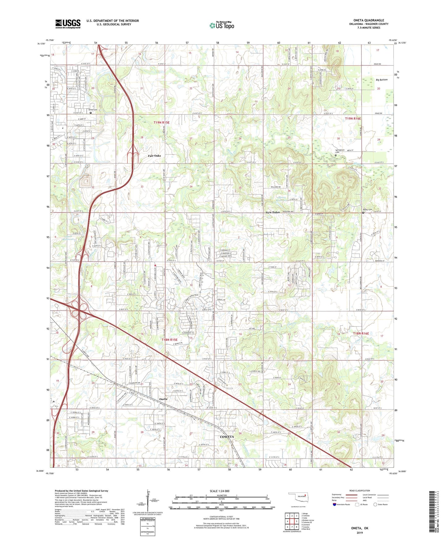Oneta Oklahoma US Topo Map Image