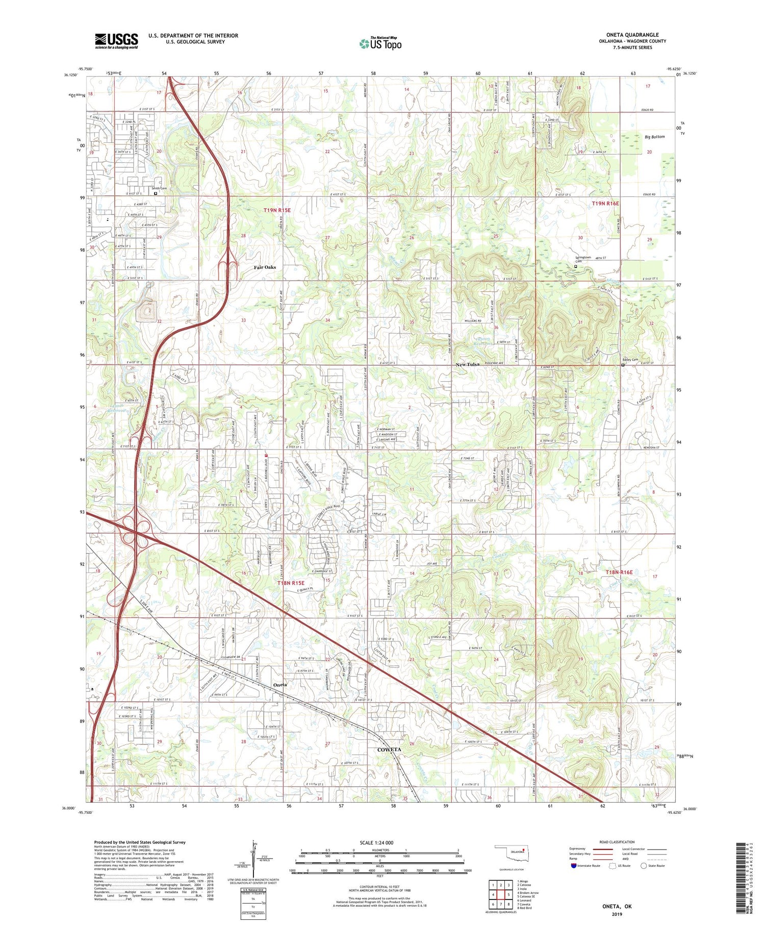 Oneta Oklahoma US Topo Map Image