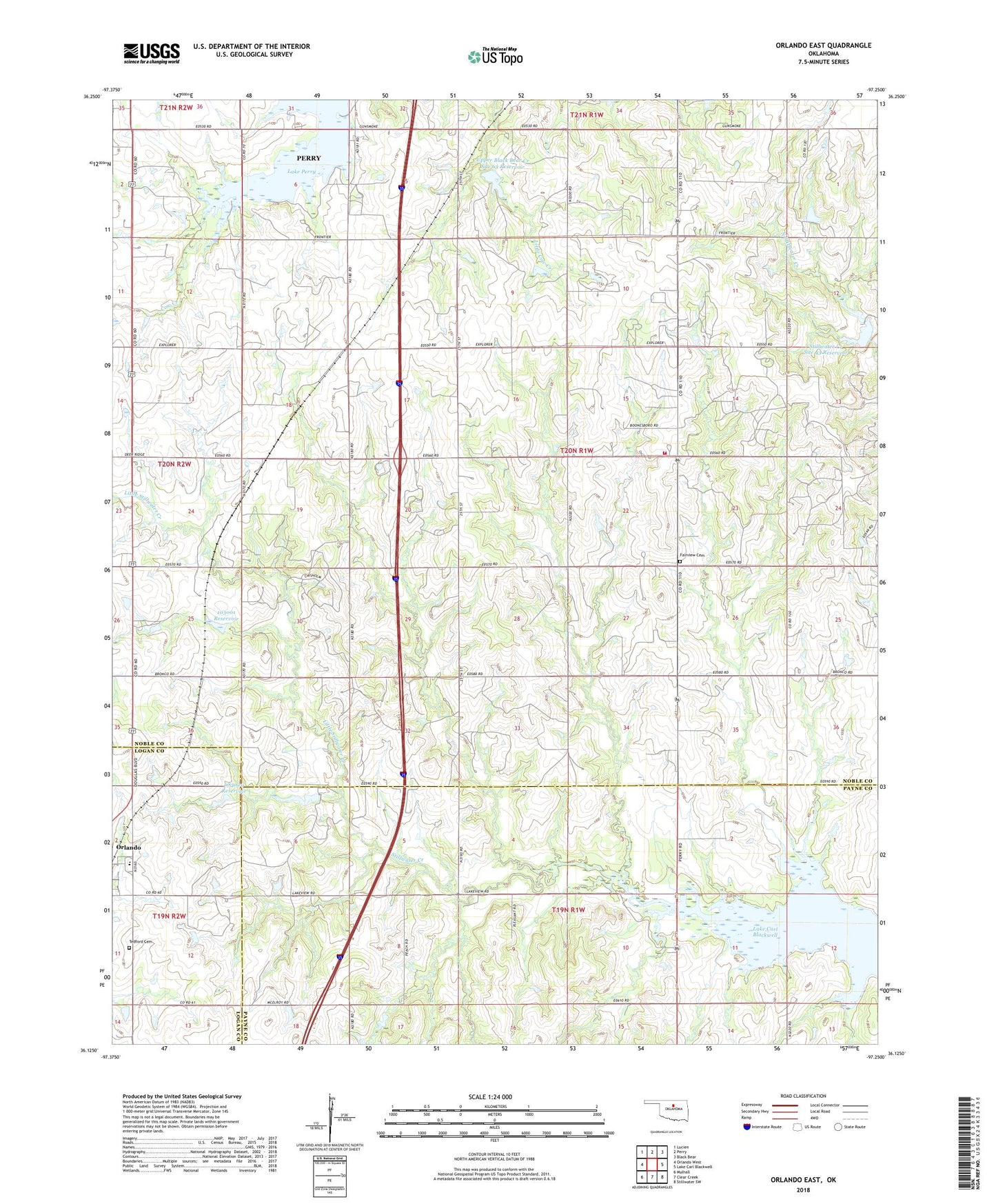 Orlando East Oklahoma US Topo Map Image
