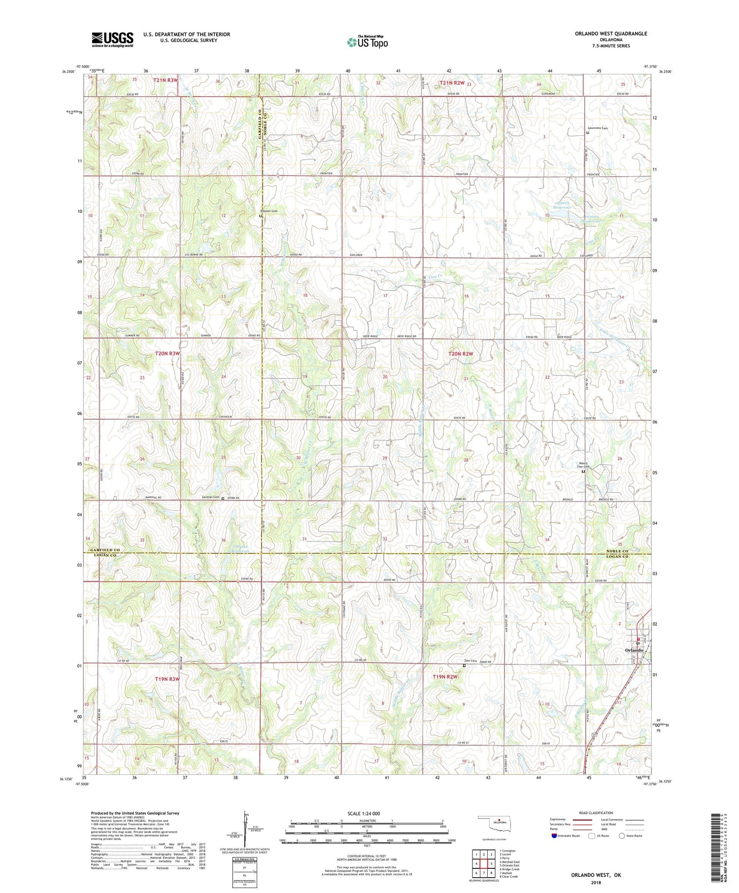 Orlando West Oklahoma US Topo Map Image