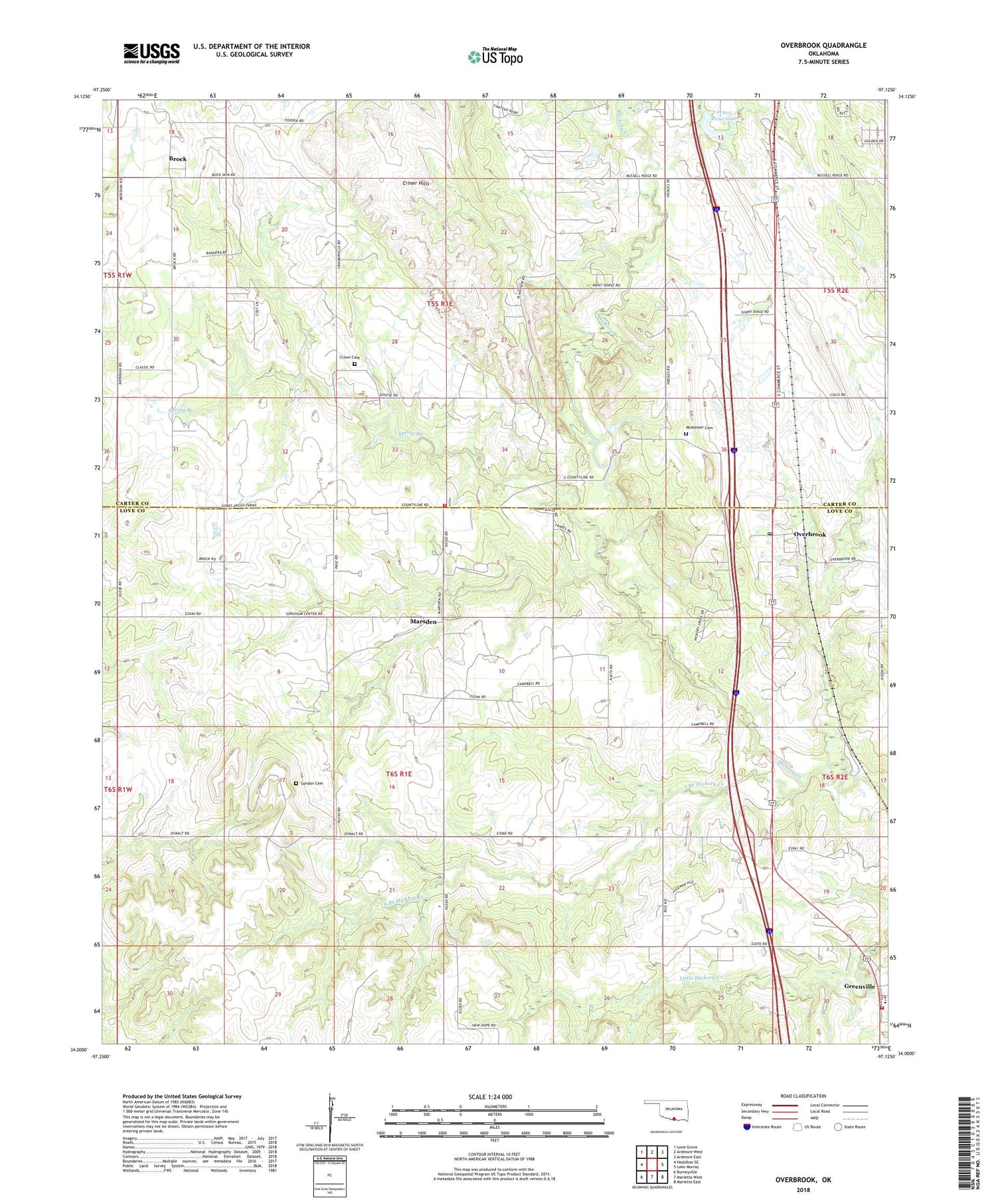 Overbrook Oklahoma US Topo Map Image
