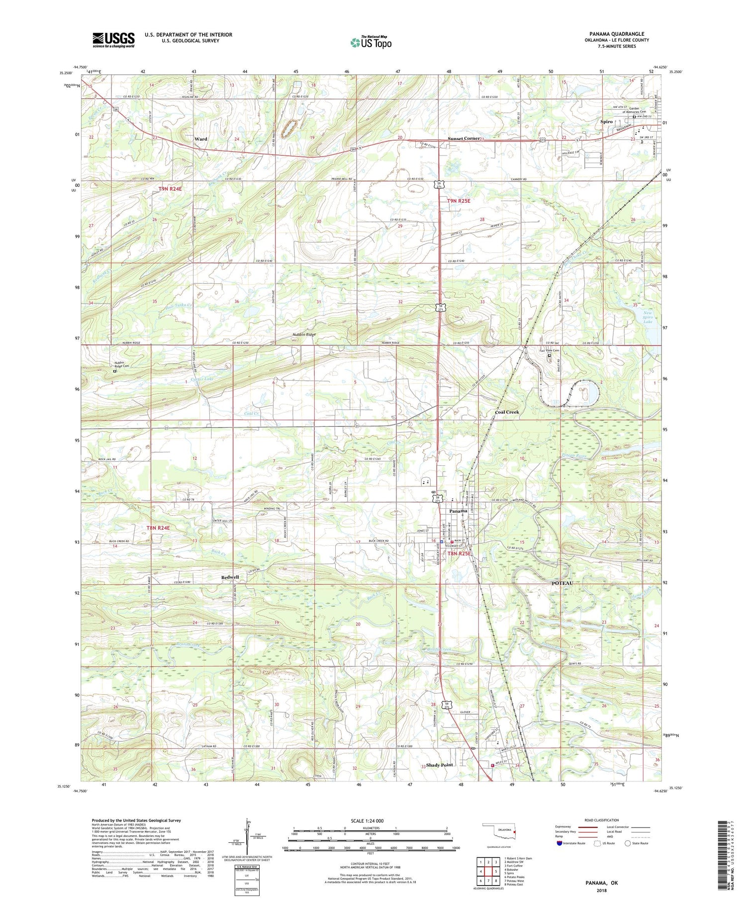 Panama Oklahoma US Topo Map Image