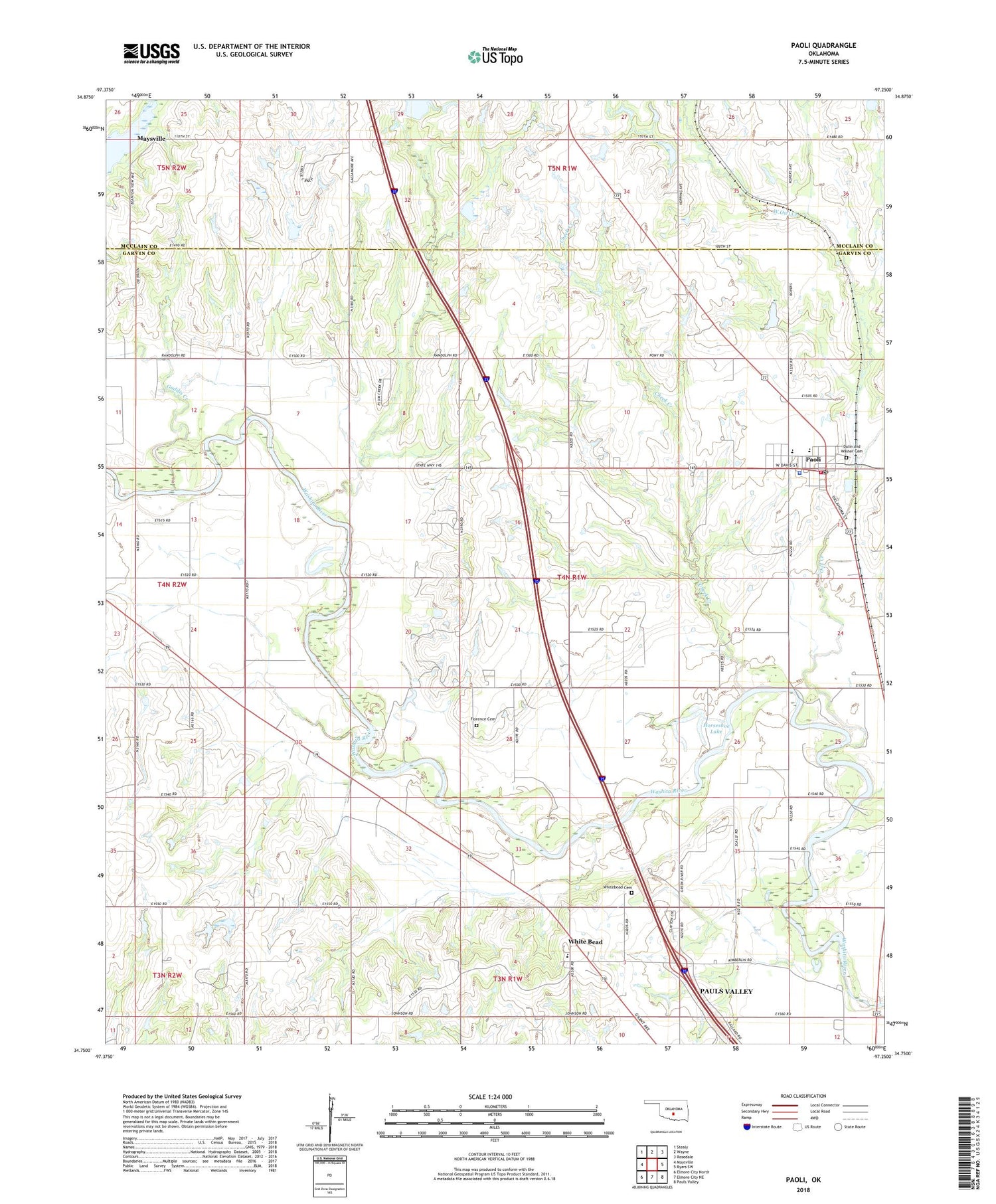 Paoli Oklahoma US Topo Map Image