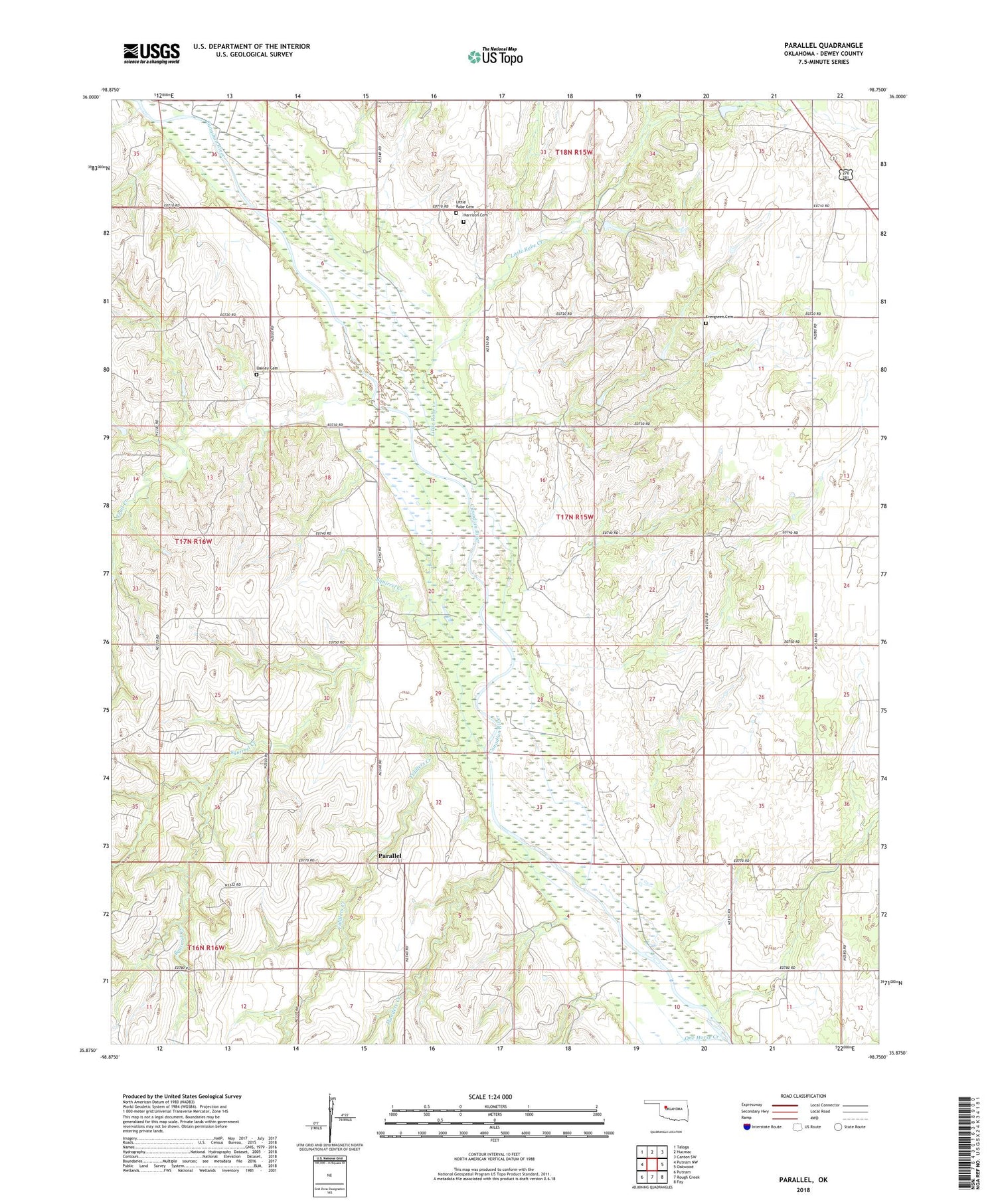 Parallel Oklahoma US Topo Map Image