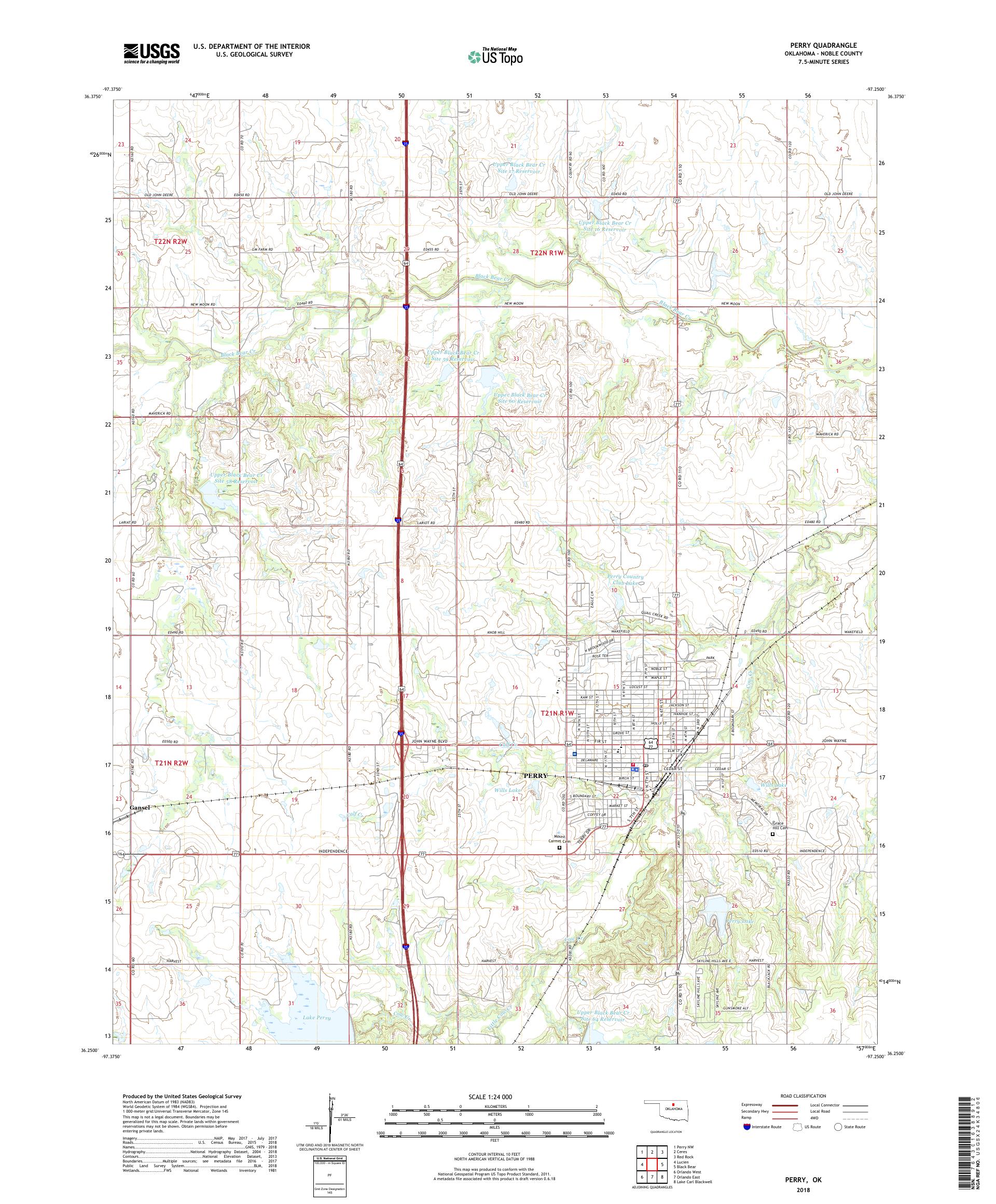 Perry Oklahoma US Topo Map – MyTopo Map Store