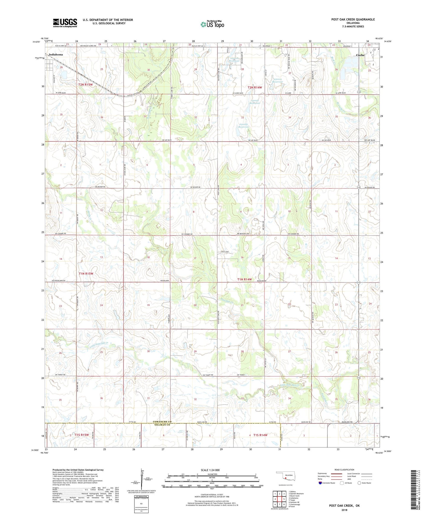 Post Oak Creek Oklahoma US Topo Map Image