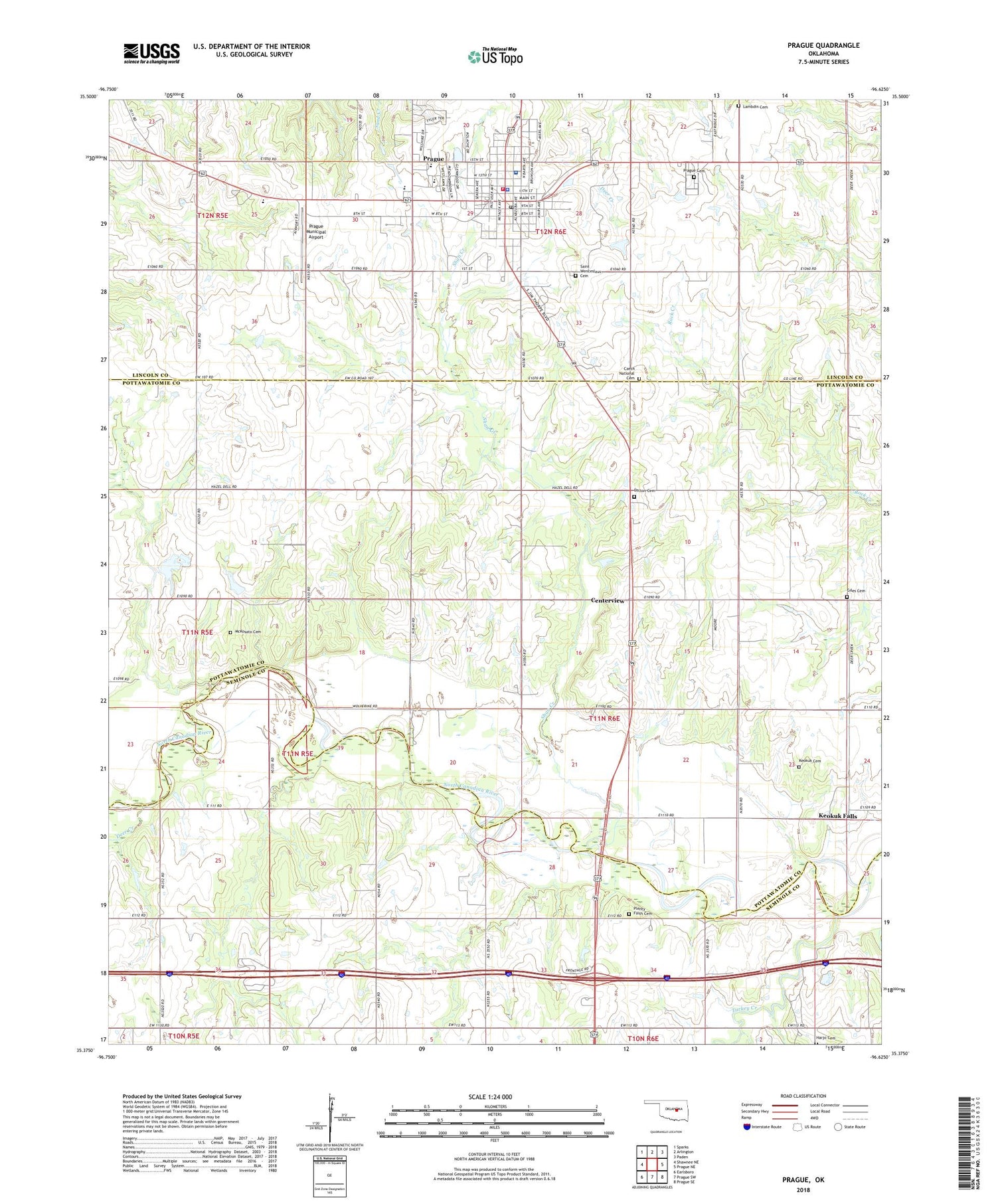 Prague Oklahoma US Topo Map Image
