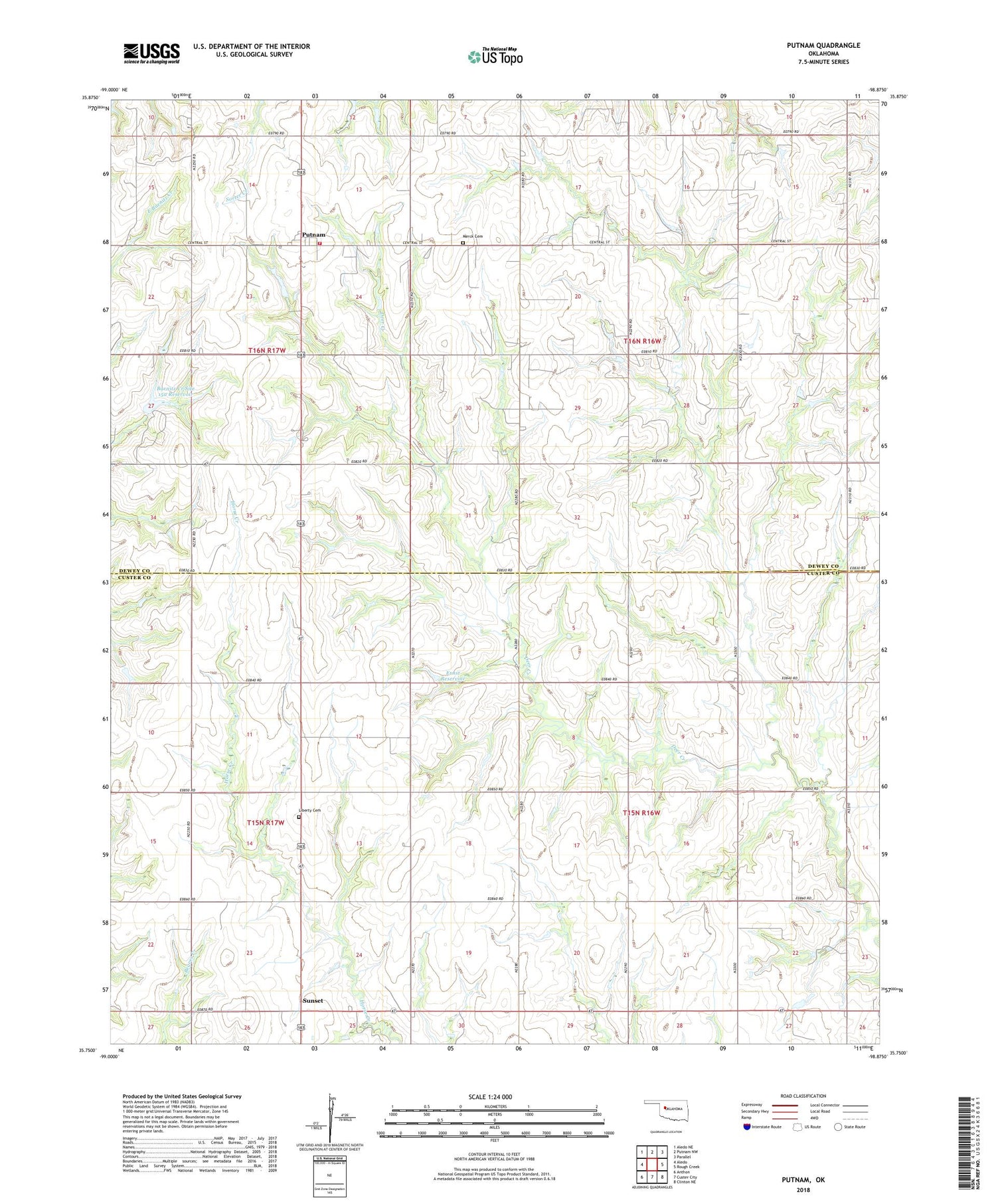 Putnam Oklahoma US Topo Map Image