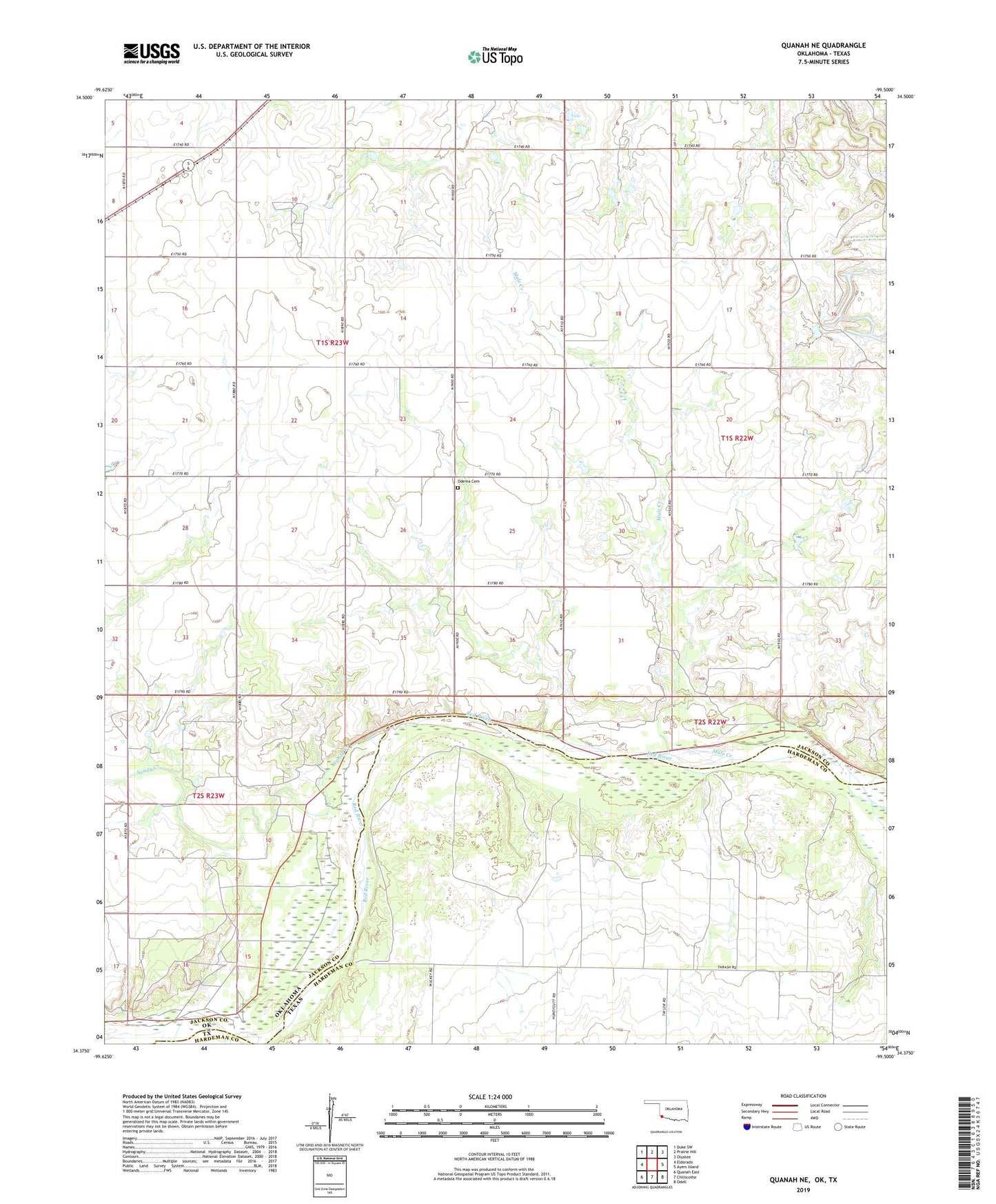 Quanah NE Oklahoma US Topo Map Image