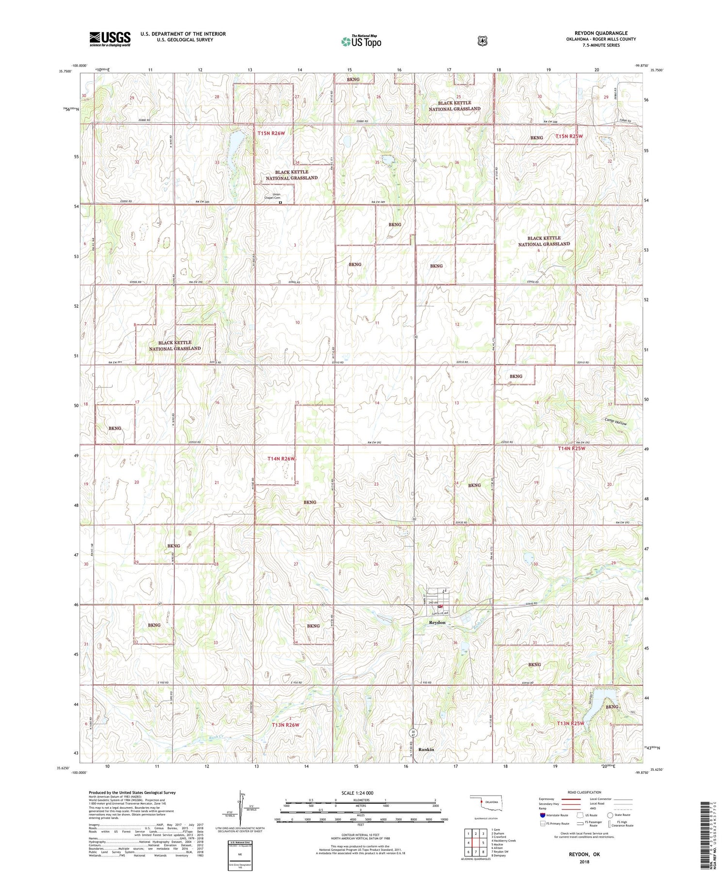 Reydon Oklahoma US Topo Map Image