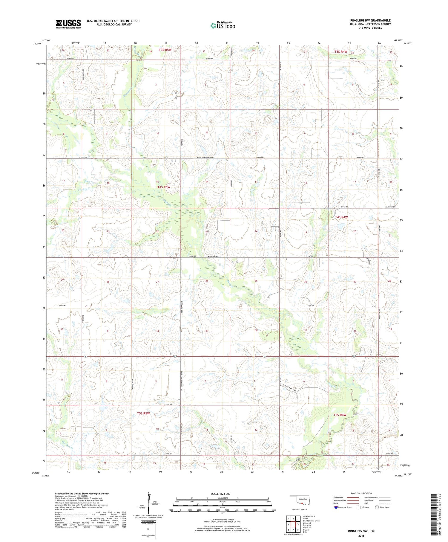 Ringling NW Oklahoma US Topo Map Image