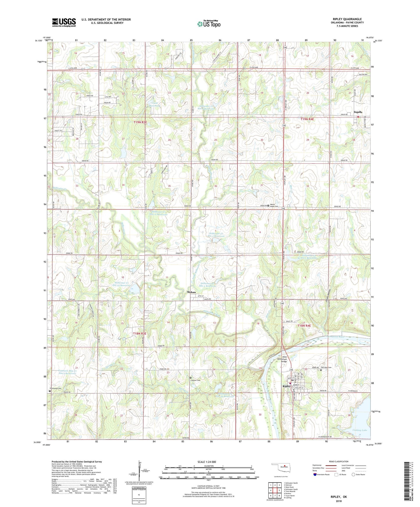 Ripley Oklahoma US Topo Map Image