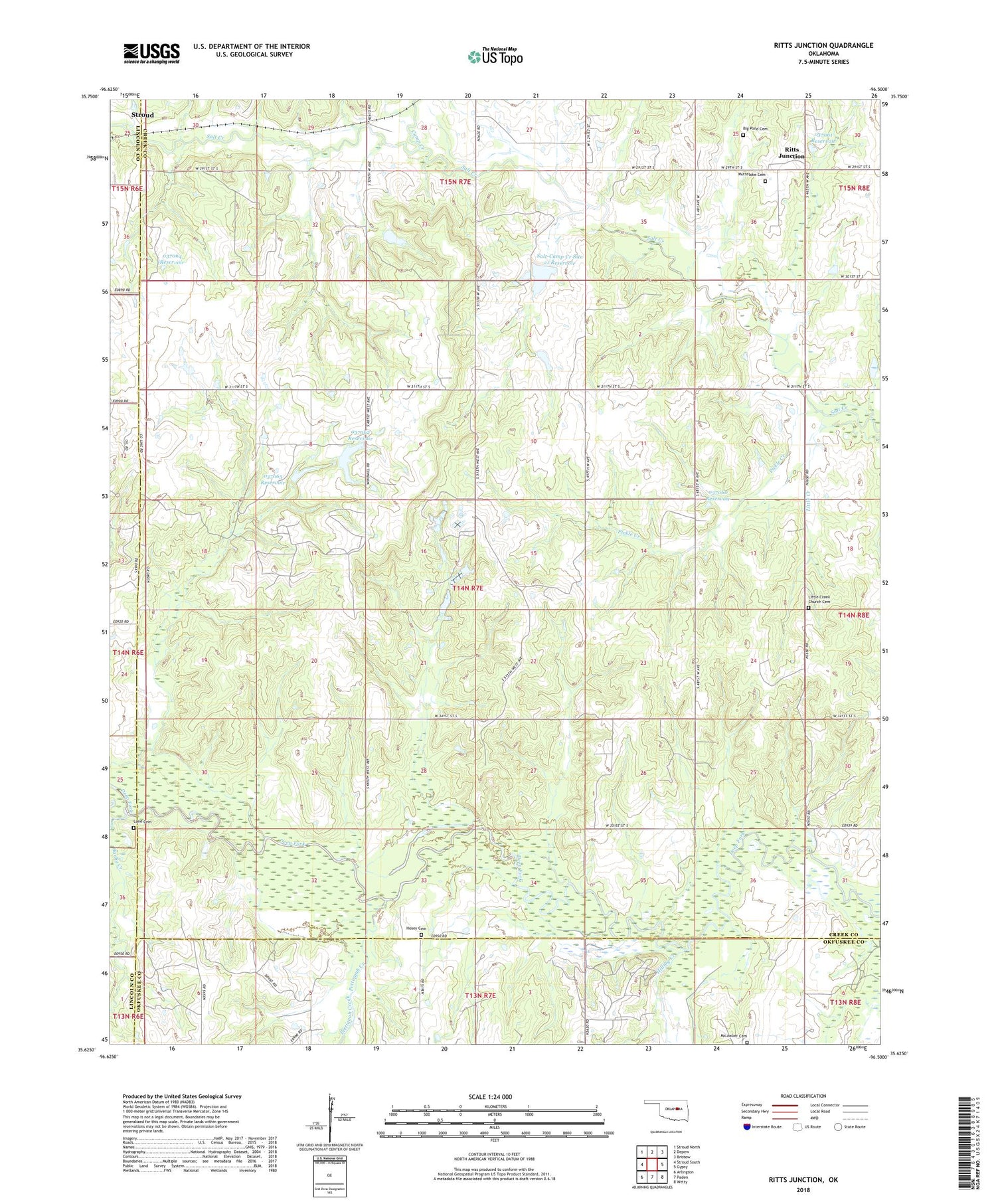 Ritts Junction Oklahoma US Topo Map Image