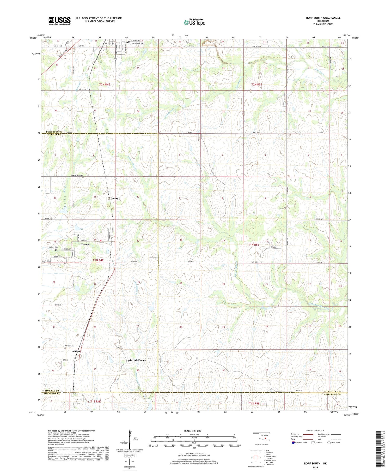 Roff South Oklahoma US Topo Map Image