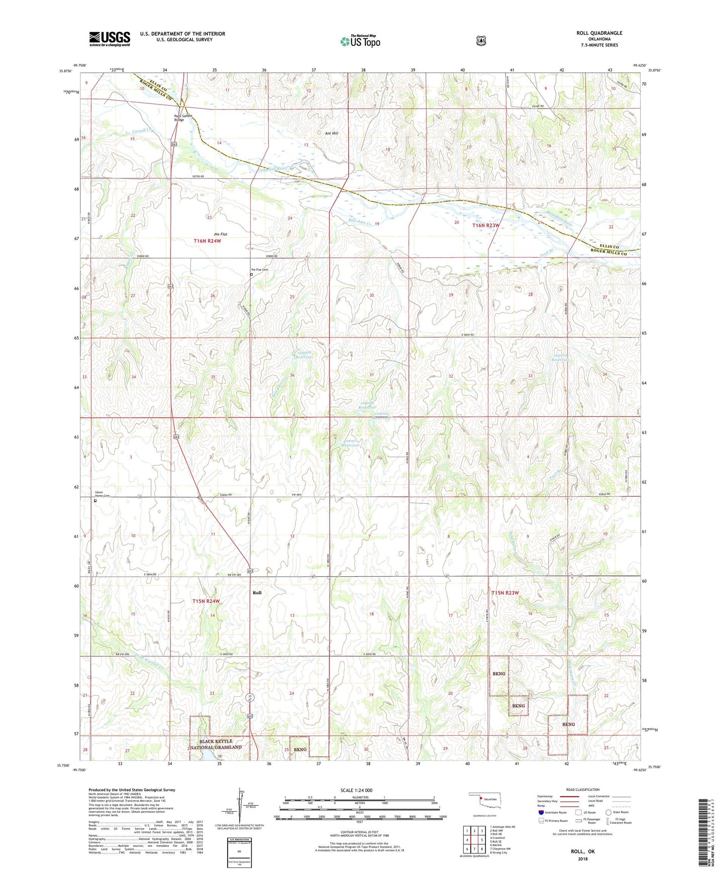 Roll Oklahoma US Topo Map Image