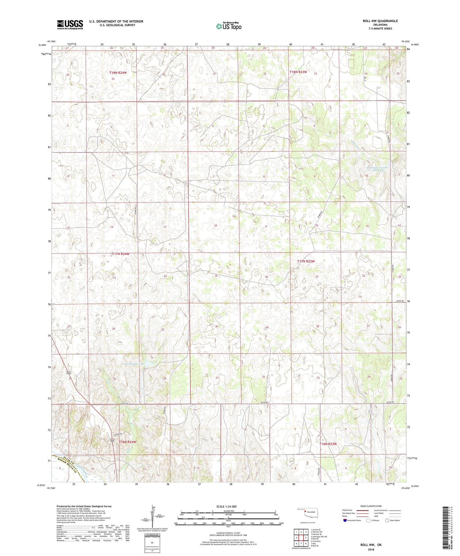Roll NW Oklahoma US Topo Map Image