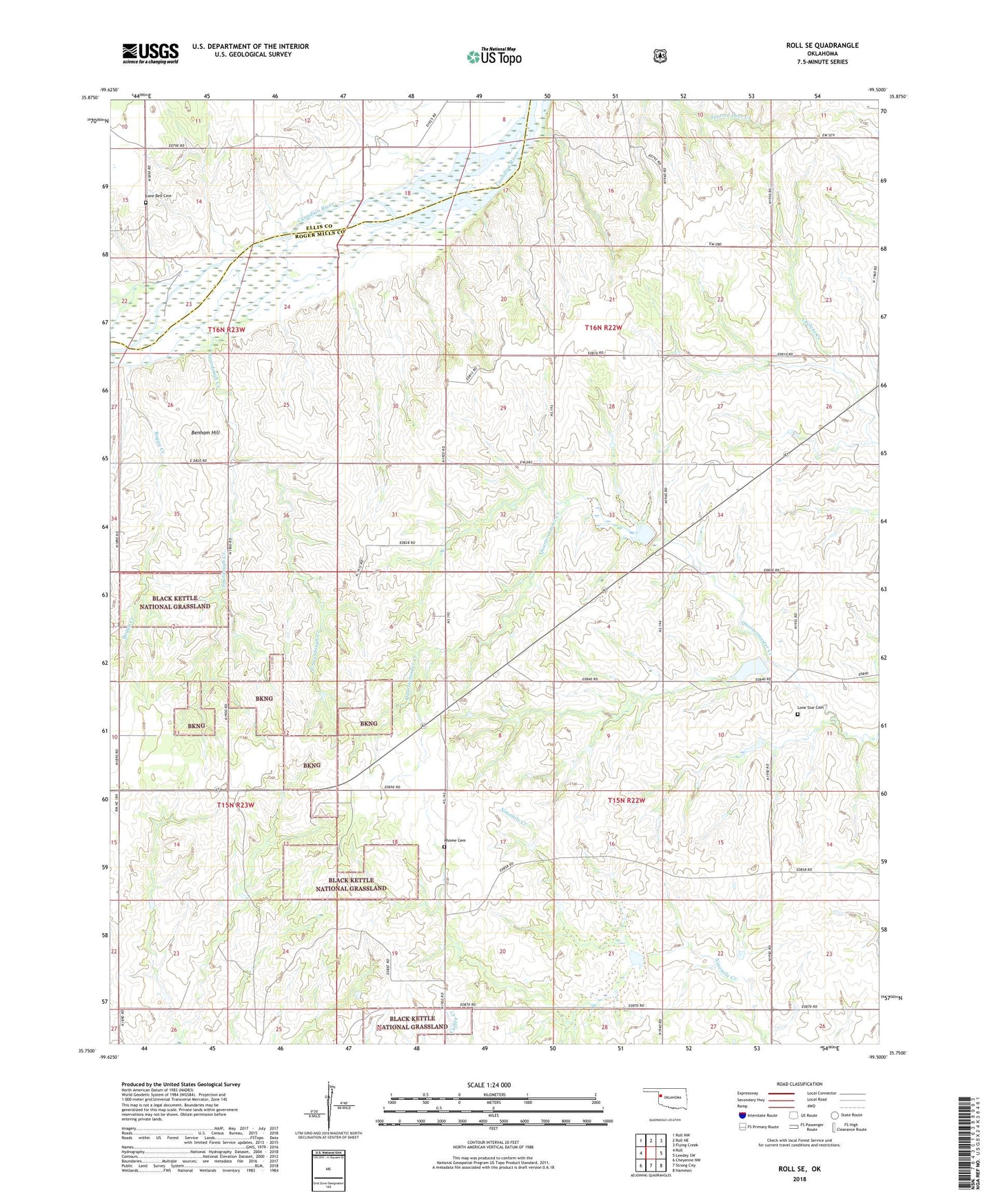 Roll SE Oklahoma US Topo Map Image