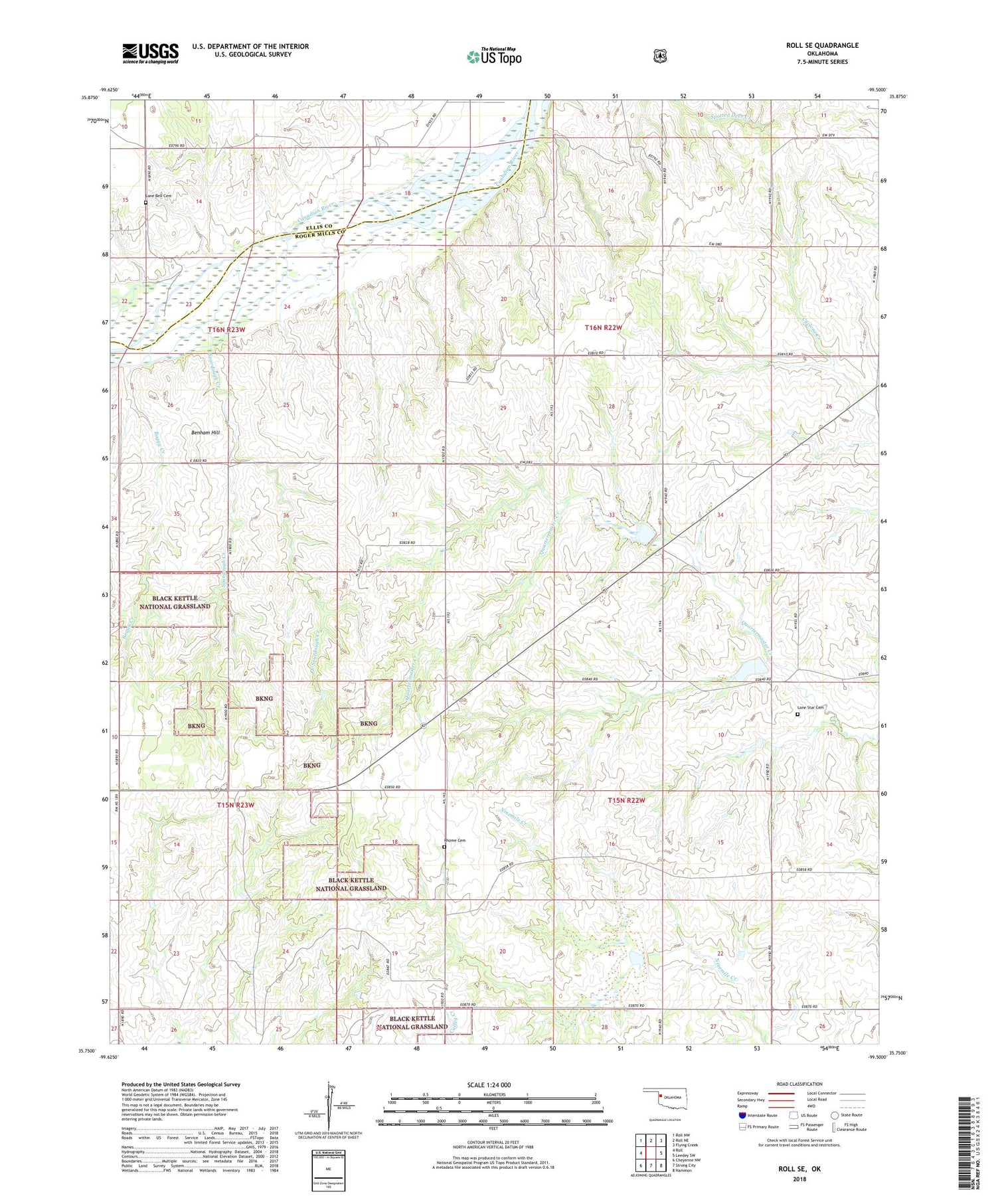 Roll SE Oklahoma US Topo Map Image